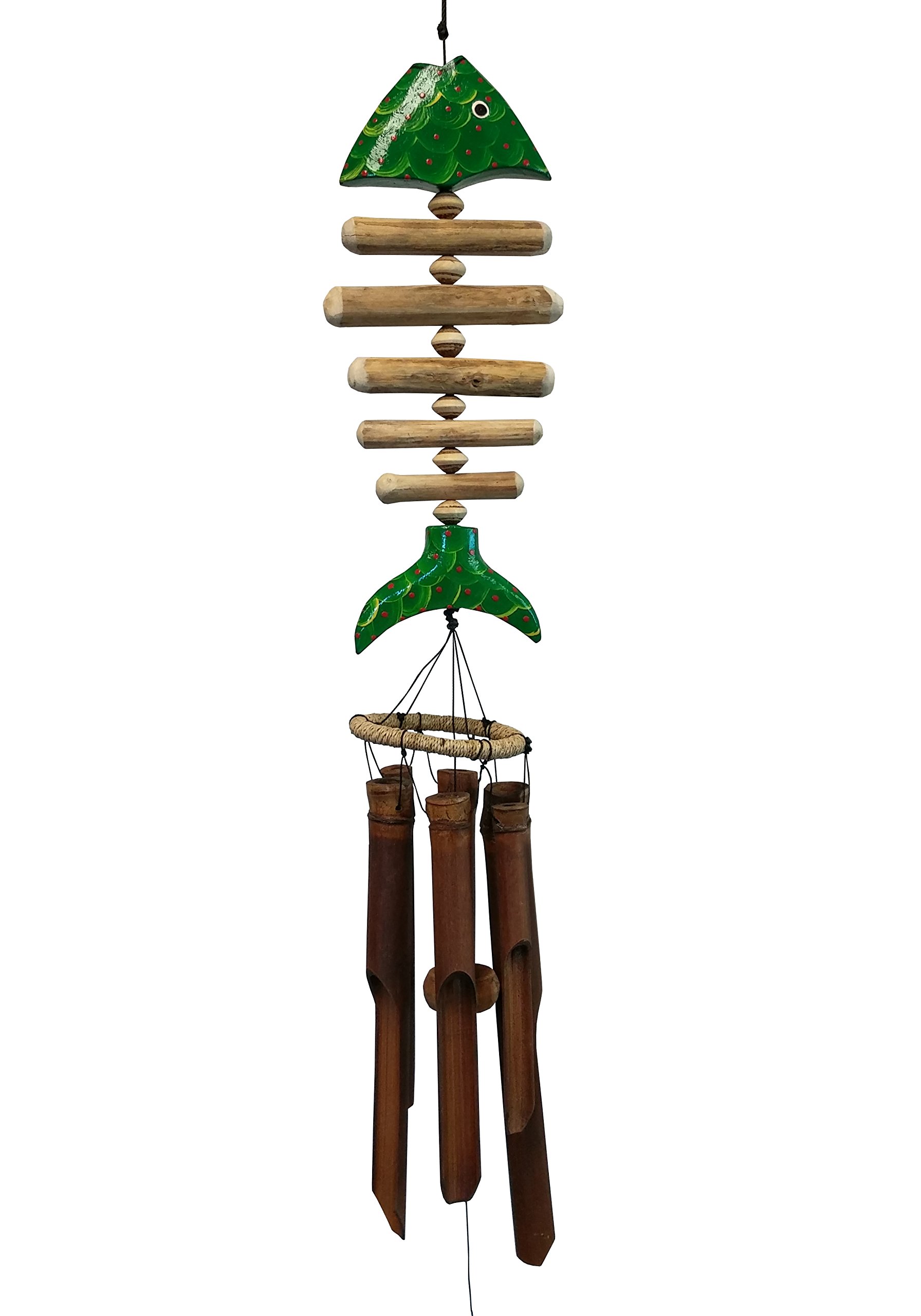 Cohasset Gifts 105G Cohasset Bone Koi Bamboo Wind Chime, Hand Painted Green