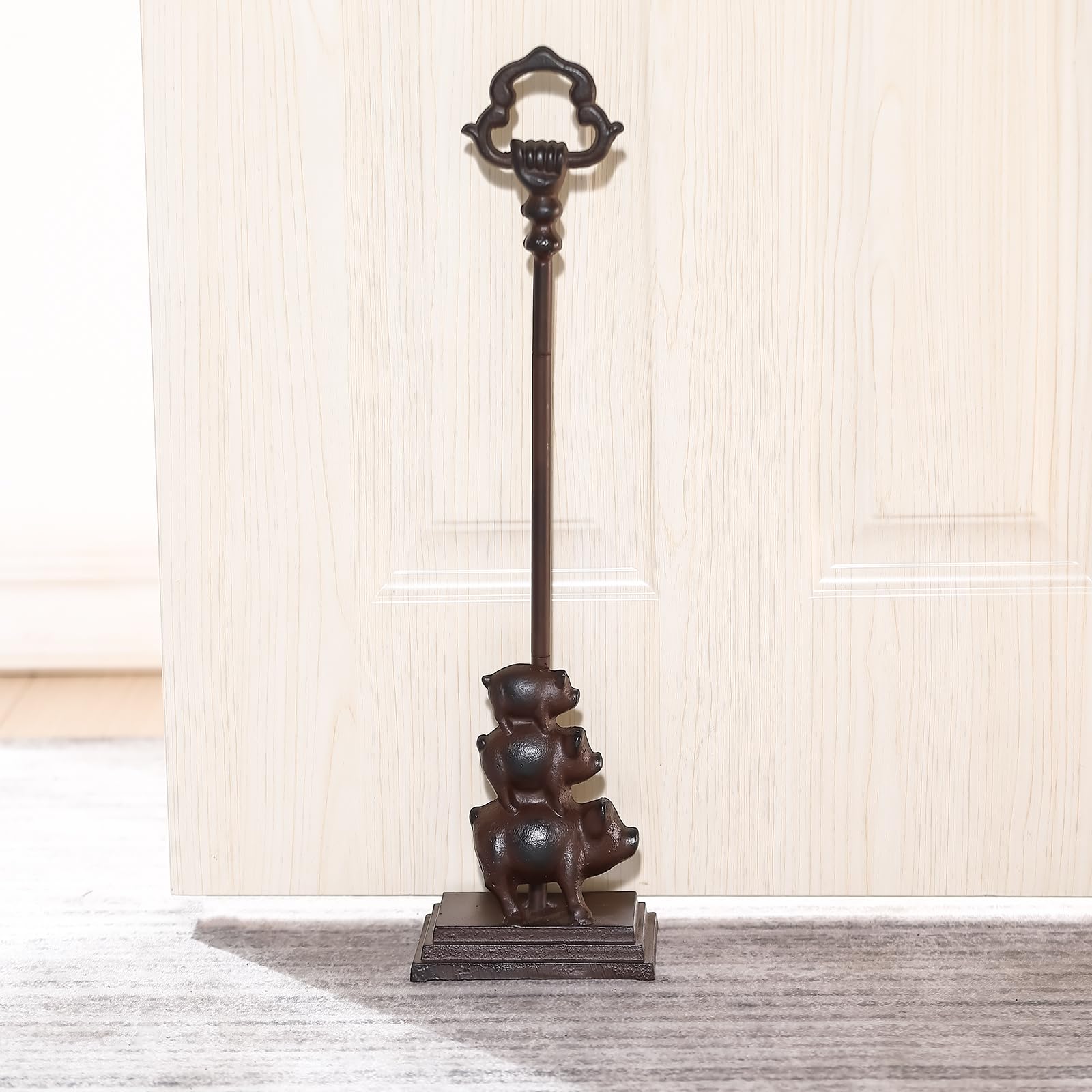 WEMPOLU Cast Iron Stack On 3 Pigs Door Stop with Handle, Brown