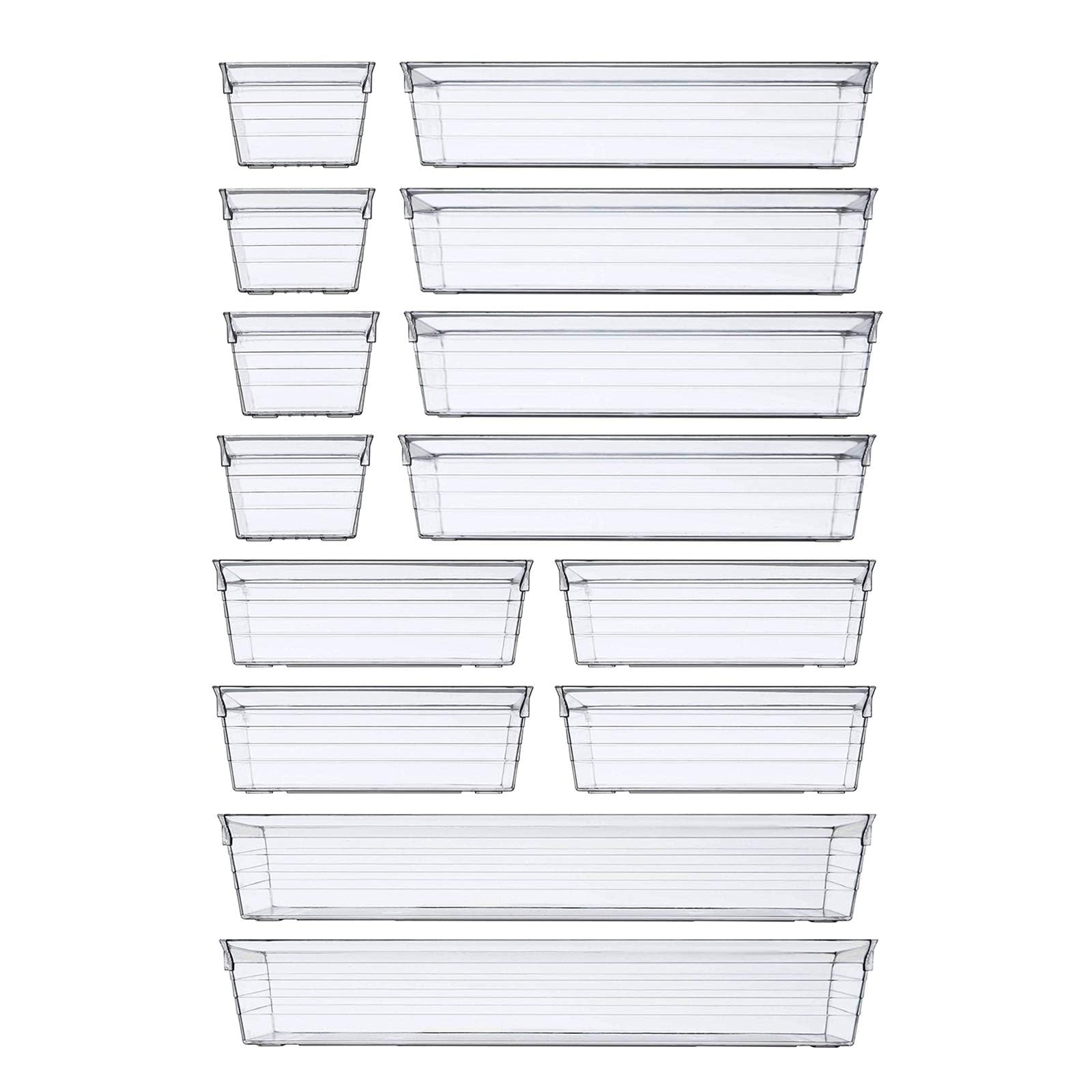 DCA 14 PCS Clear Plastic Drawer Organizer Tray for Makeup, Kitchen Utensils, Jewelries and Gadgets