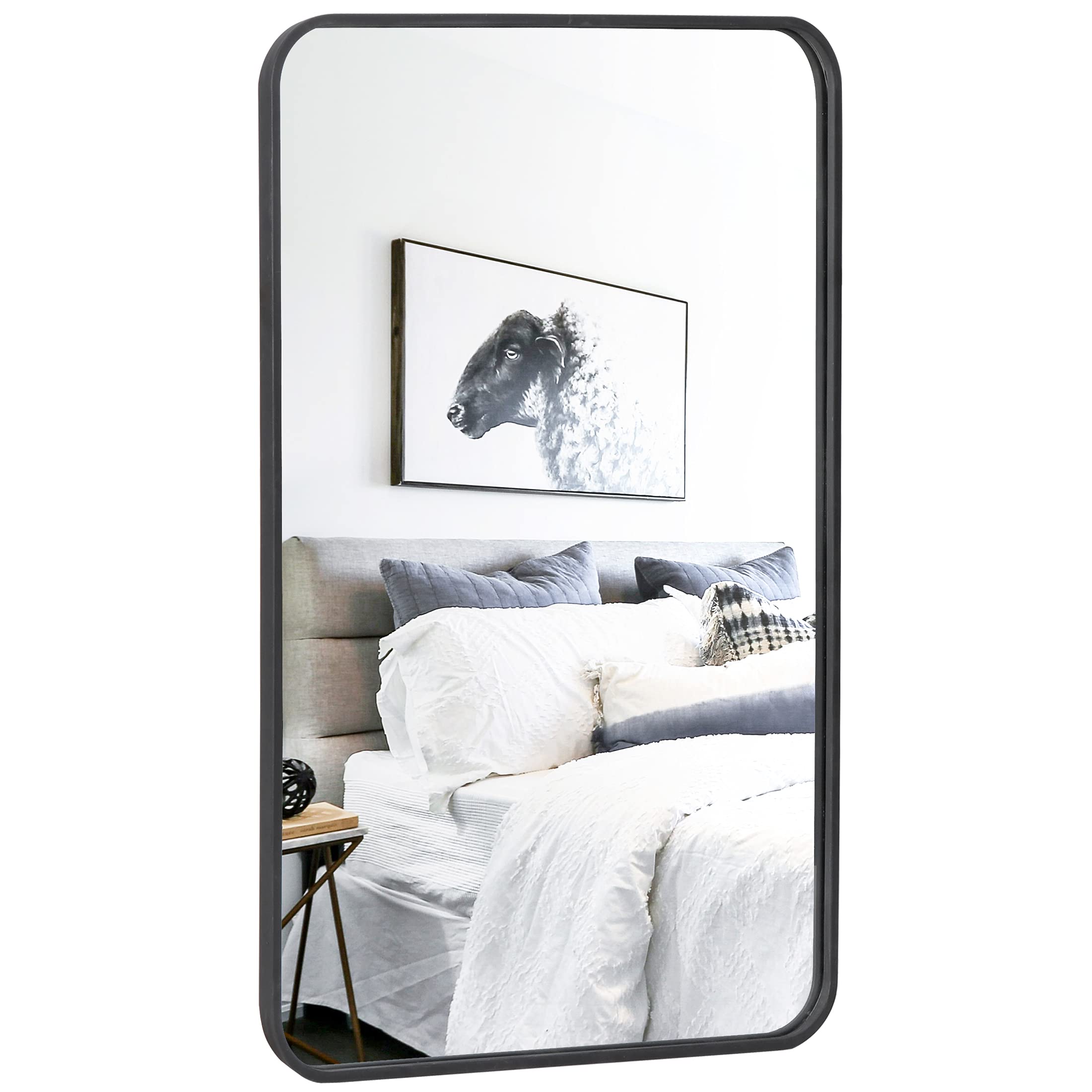 ZenStyle Black Metal Framed Rectangular Wall Mirror 24" x 36" Bathroom Mirror with Peaked Trim for Entryways, Living Rooms, Bathrooms