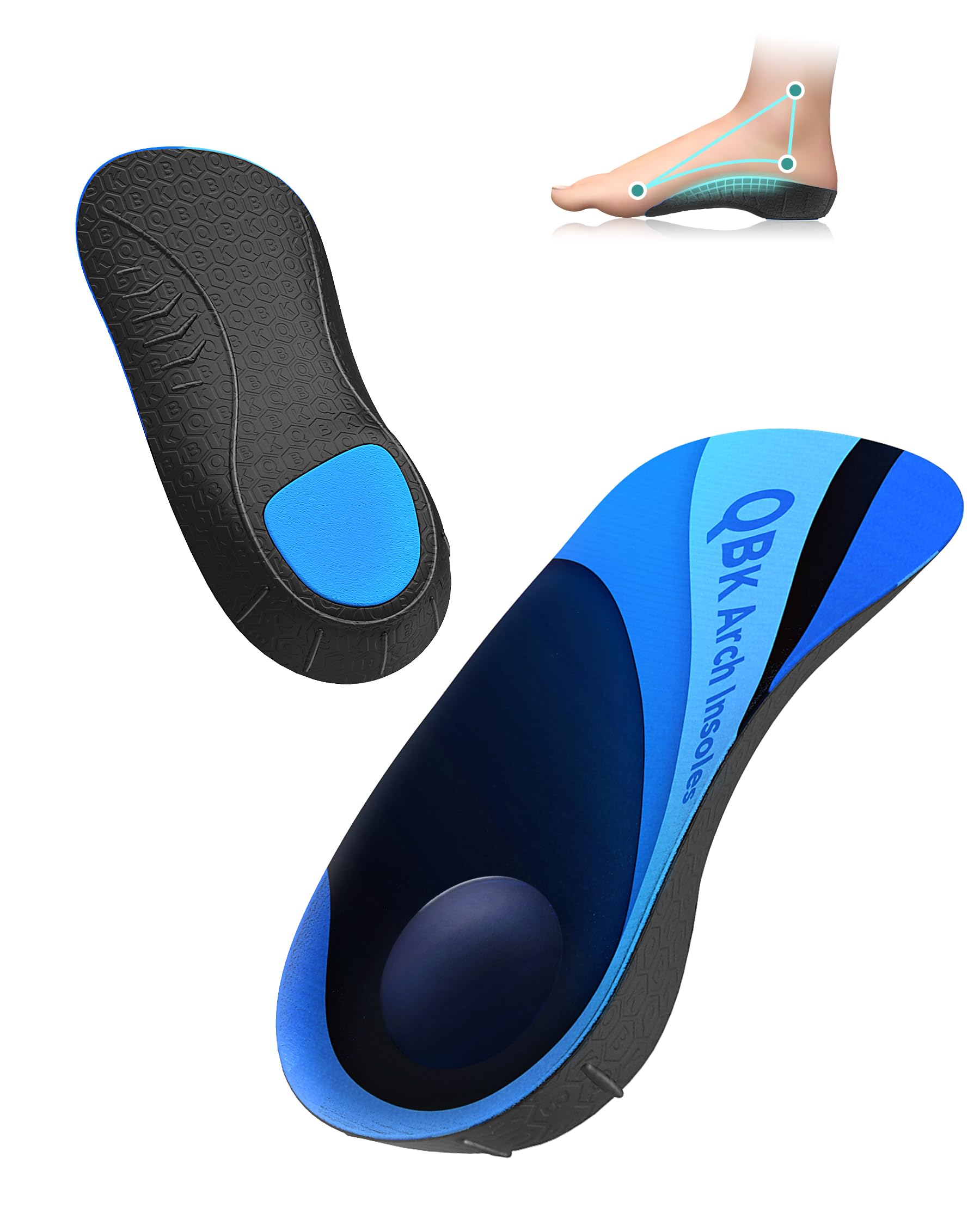 Insoles for Plantar Fasciitis, QBK Foot Pain Relief, Correction of Flat Feet, Achilles Tendonitis, O-Legs, X-Legs, Heel Spurs 3/4 Orthopedic Insoles S