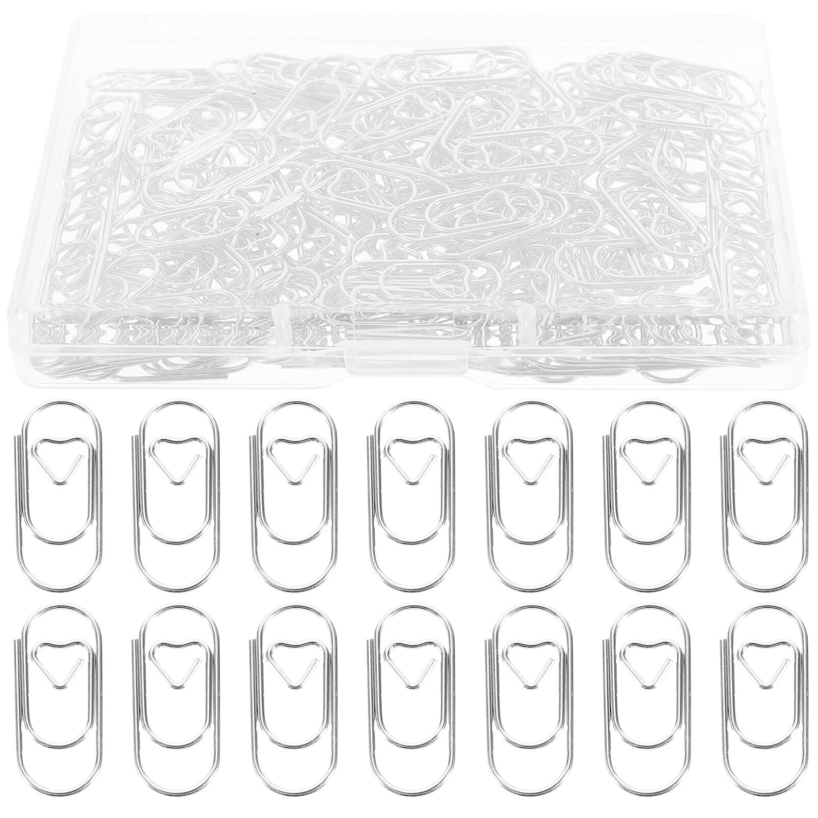 Tofficu 150 Pcs Small Sliver Paper Clips Love Heart Shaped Paperclips Stainless Steel Paper Clips with Holder for Office School Home Desk Organizers