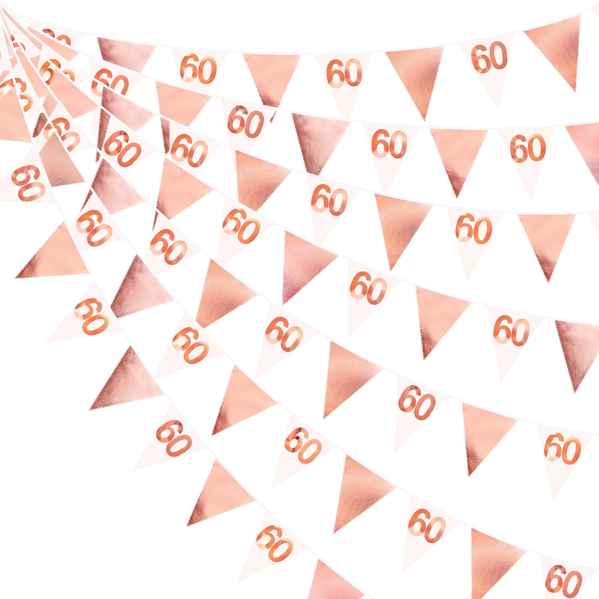 26FT Rose Gold 60th Birthday Party Decorations Pink Fabric Pennant Banner Garland Streamers for Womens 60 and Fabulous Birthday Cheers to 60 Years Anniversary Home Outdoor Garden Decor Supplies