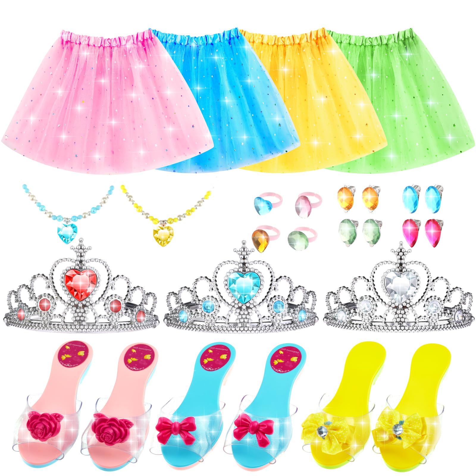 Princess Dress Up for Girls Aged 3 4 5 6, Dress Up Clothes for Girls & Jewelry Boutique, Princess Skirts, Shoes, Toys Boutique, Princess Dress Up Costumes Set for Halloween, Christmas, Birthday Gift