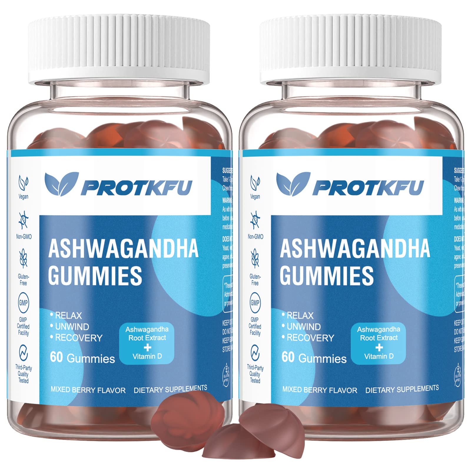 2 Pack Ashwagandha Gummies & Vitamin D3 Gummies Organic Aswangdha Supplement for Improve Sleep, Stress Relief & Mood Calm (Non-GMO, Gluten-Free & Sugar Free)