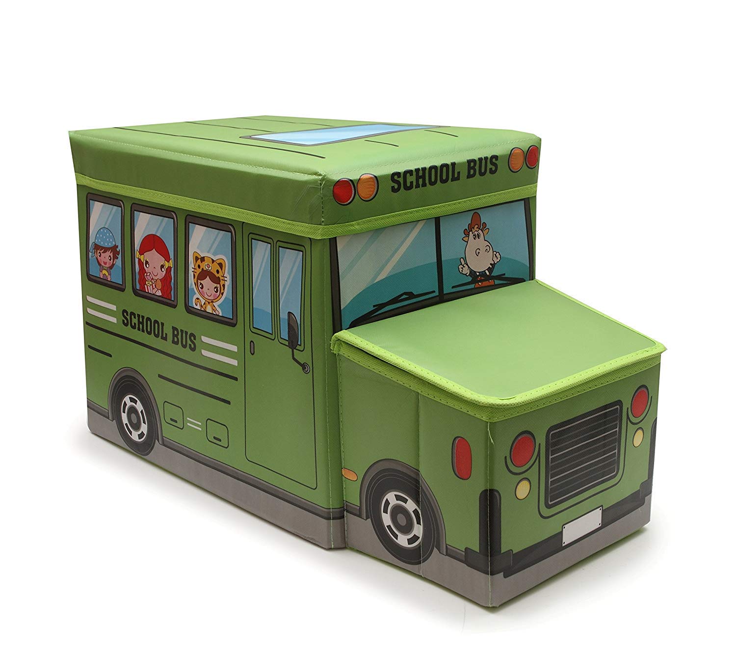 Egab Cardboard Foldable Storage And Toy Box - Stool Bus Shaped (Green)