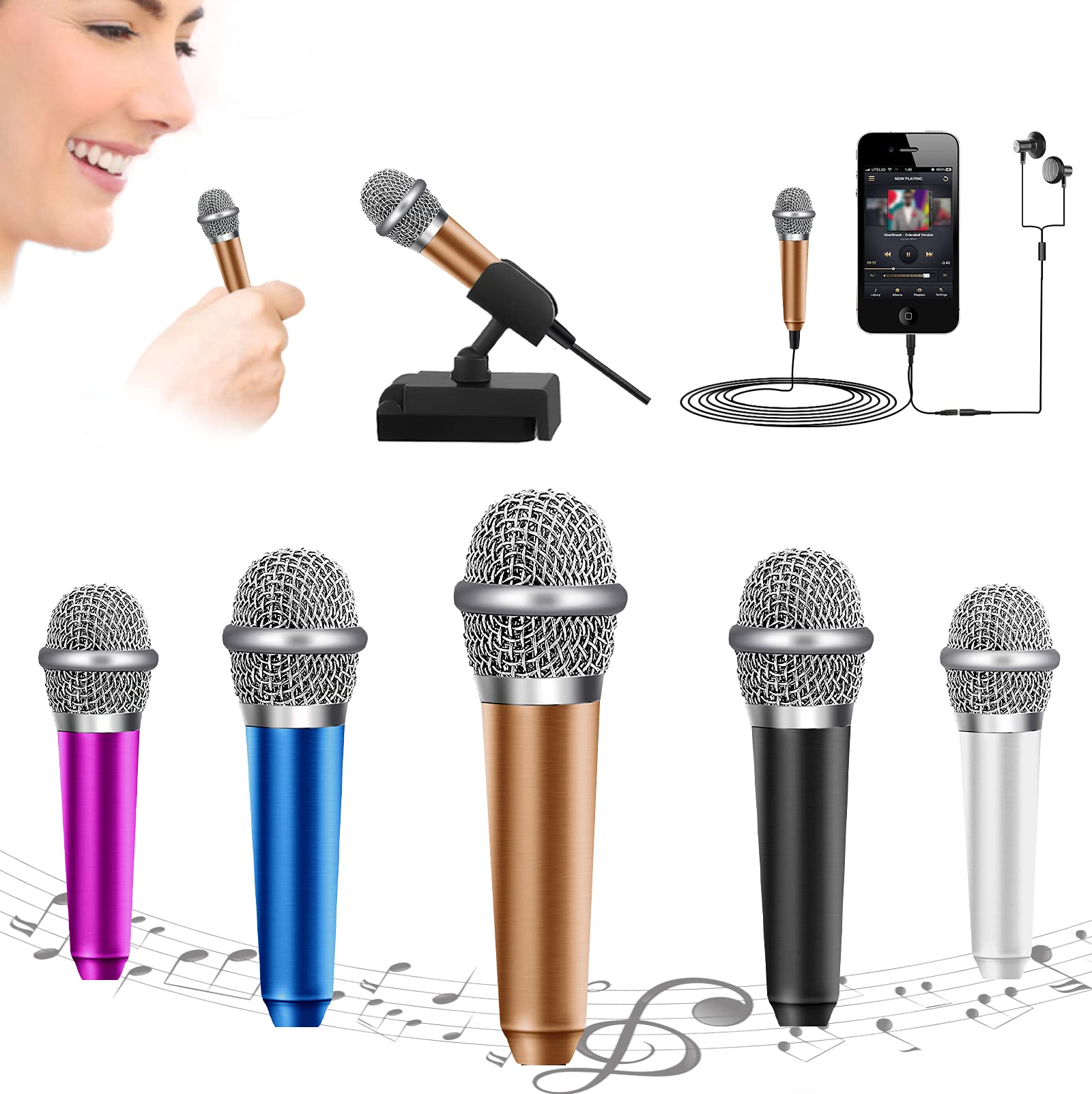 Mini Microphone Tiny Microphone Phone Microphone,Omnidirectional Mic forVoiceRecording Chatting and Singing on iPhone,Android,PC(Rose Gold)