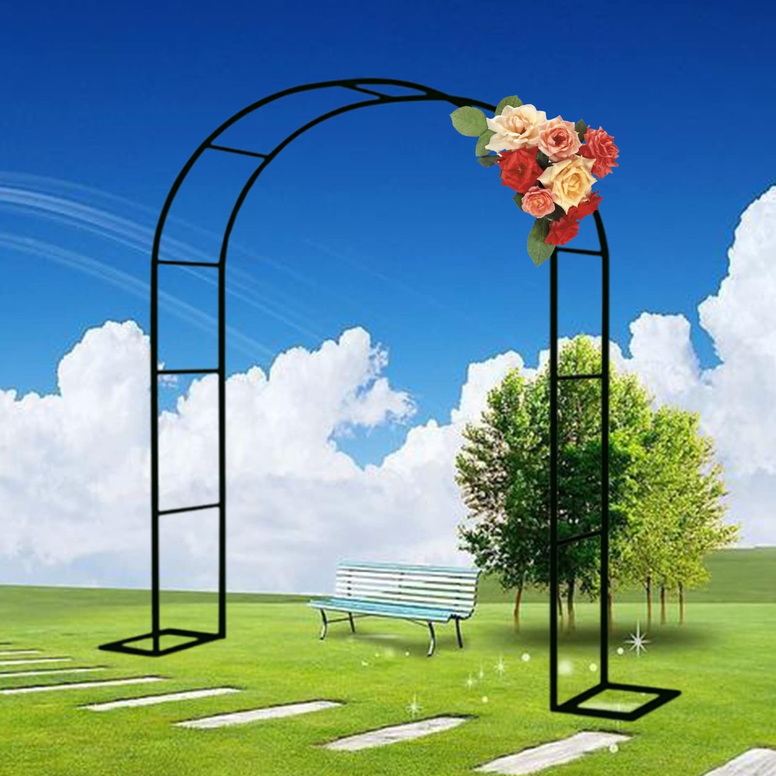 Metal Garden Arbor Arch, Outdoor Sturdy Stability Rose Arches With Base, Large Weather Resistant Wedding Archway, Wide Arbour For Various Climbing Plants Party Decoration ( Color : Black , Size : 200x