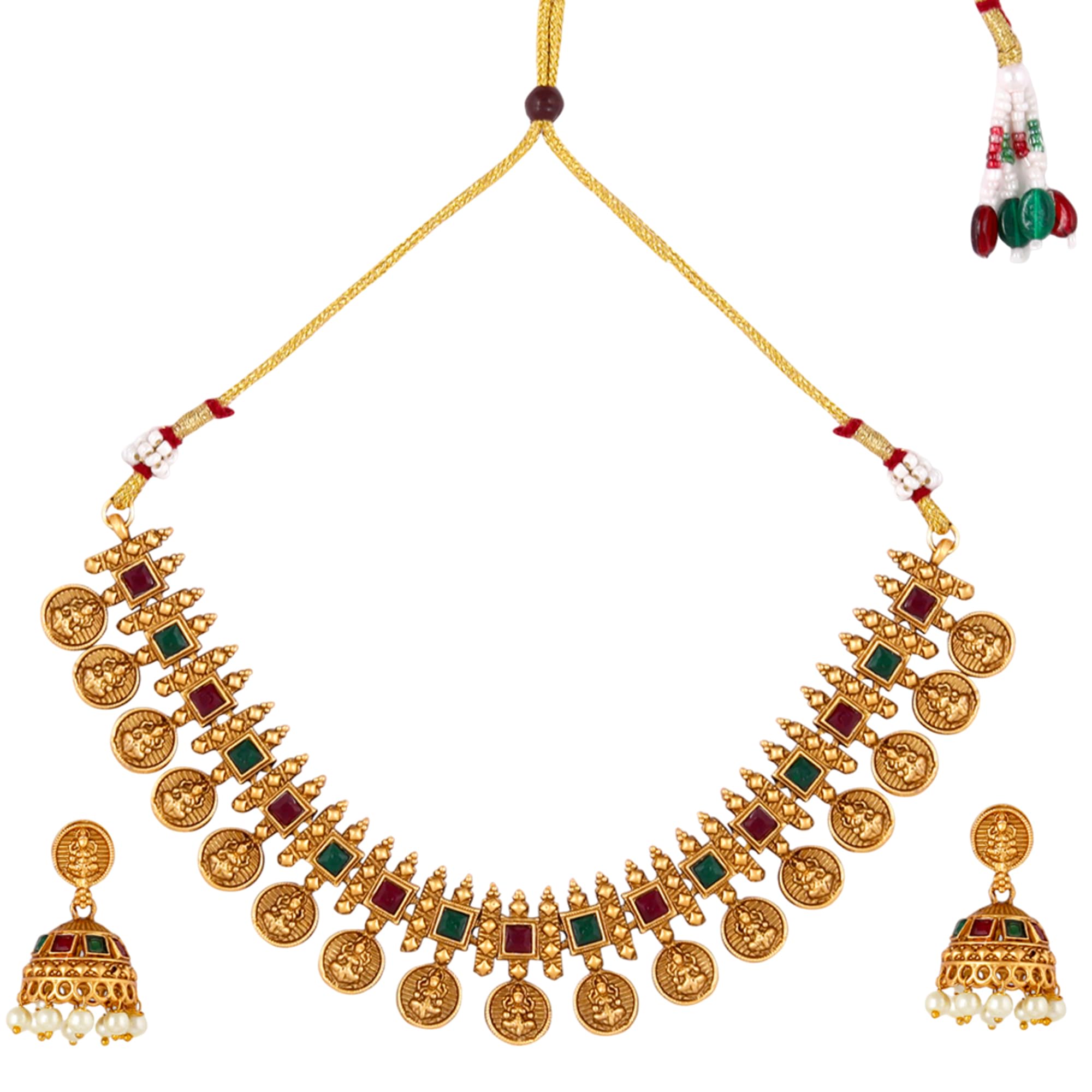 Fashion FrillNecklace Set For Women | Pearls jewellery set for Women | Gold plated Jewellery Set | Temple jewellery set for Women Traditional