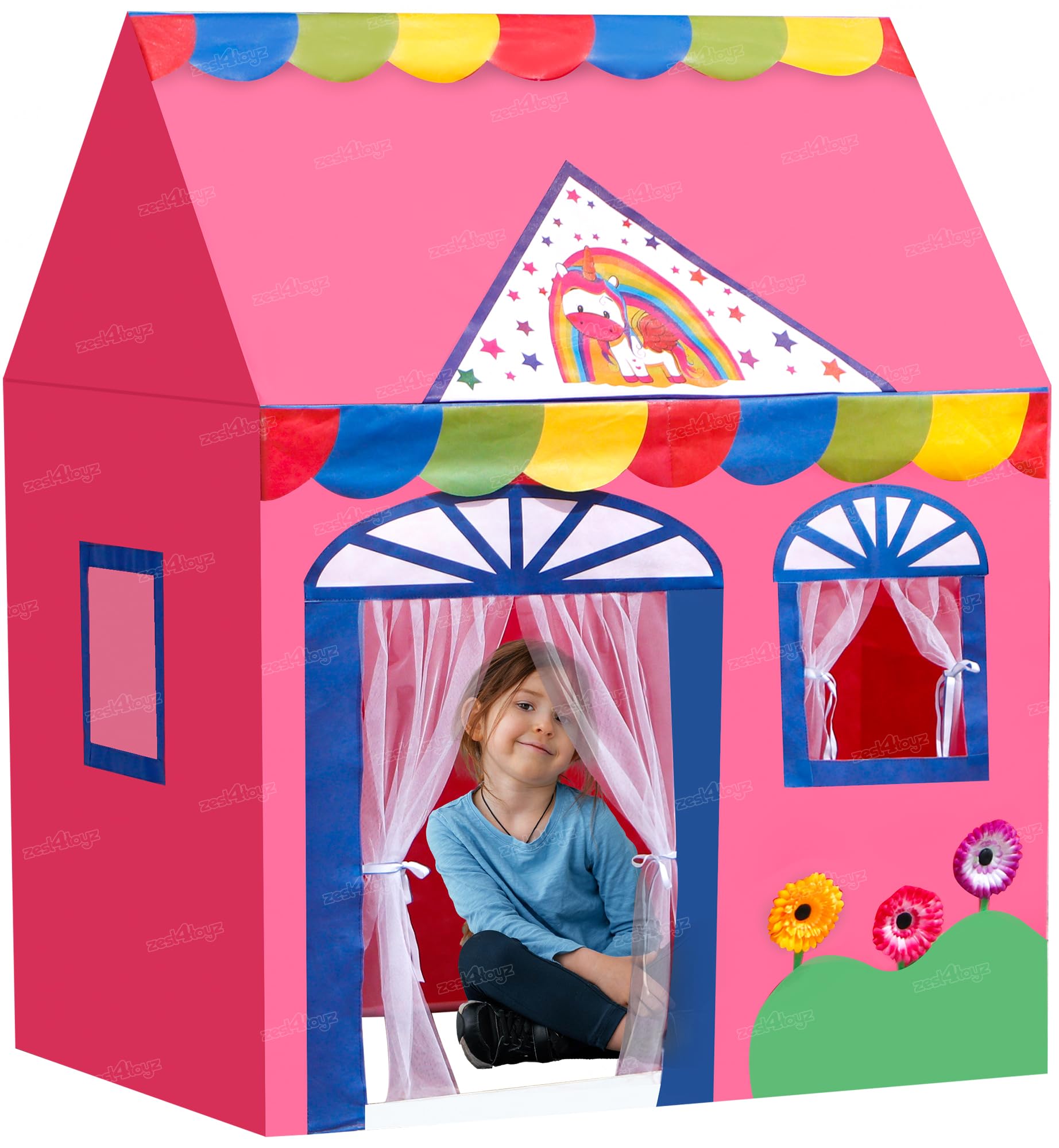 zest 4 toyz Jumbo Big theme tent house for Girls Kids Home Pretend Play Toy Baby House Hut for Kids (Unicorn pink Tent) Size Nearly 4.5 Ft (110 L x 134 H cm)