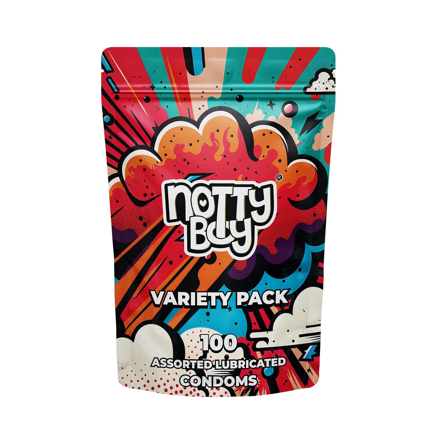 NottyBoy Condoms 100 Pack Variety Combo - 4IN1, Ultra Ribbed, Super Dotted, Contoured, Ultra Thin, Snug Fit, Extra Lubricated, Raised Dots and Multi Flavored Condom for Men