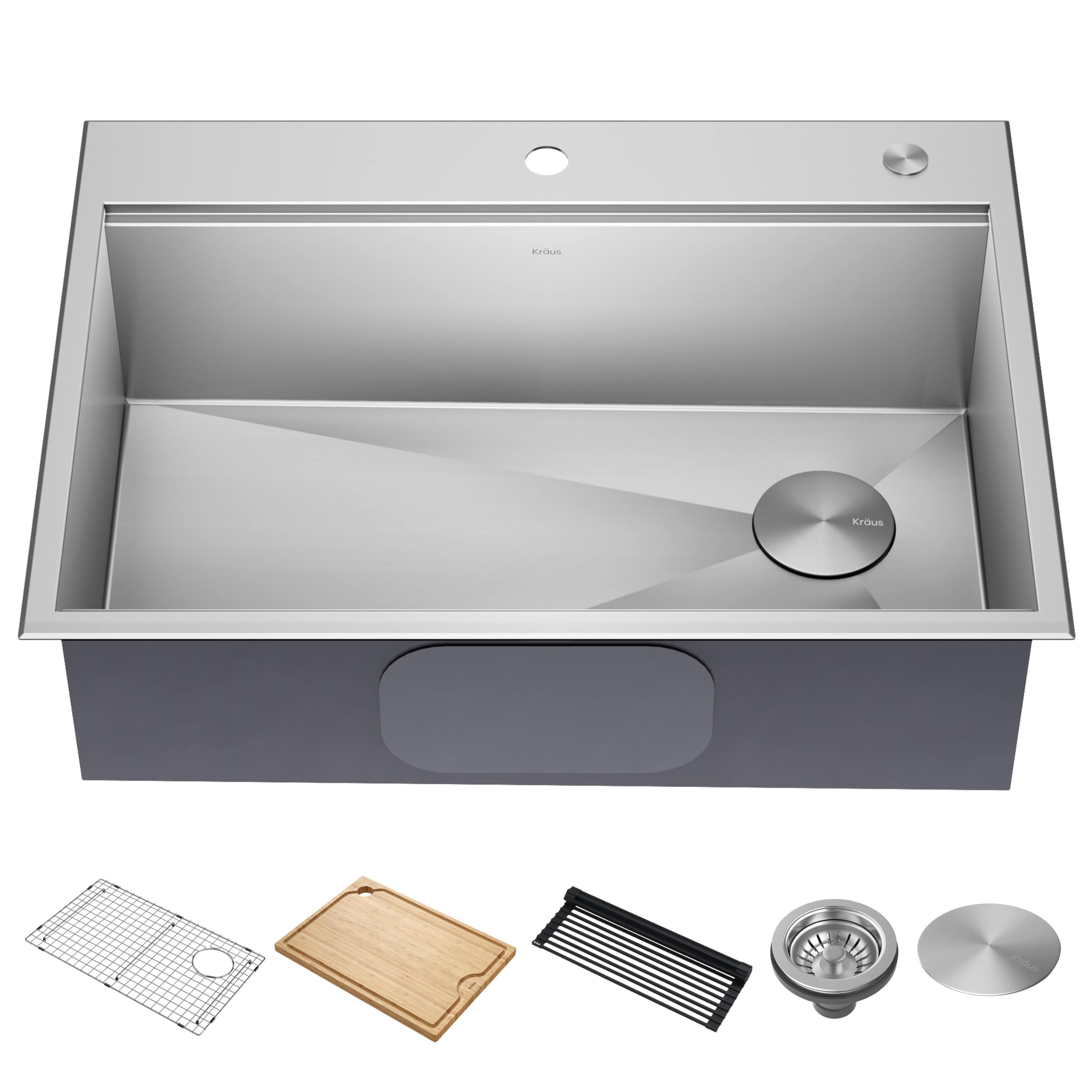 KRAUS Kore 30-Inch Drop In/Top Mount Workstation 16 Gauge Single Bowl Stainless Steel Kitchen Sink with Accessories, KWT310-30