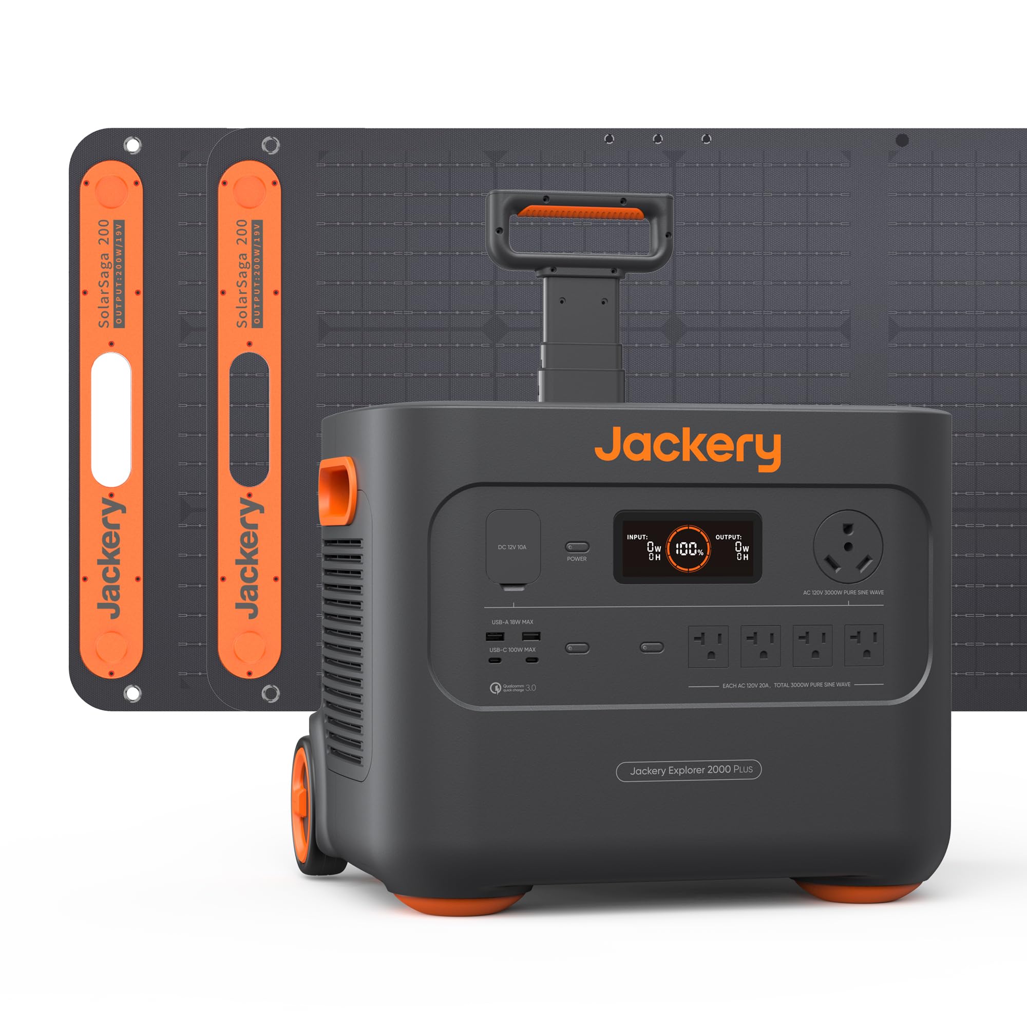 Jackery Solar Generator 2000 Plus 400W, 2042Wh LiFePO4 Battery 3000W Output, Portable Power Station with 2X200W Solar Panel, Fast Charging in 2H, Expandable for Outdoor RV Camping and Home Emergency