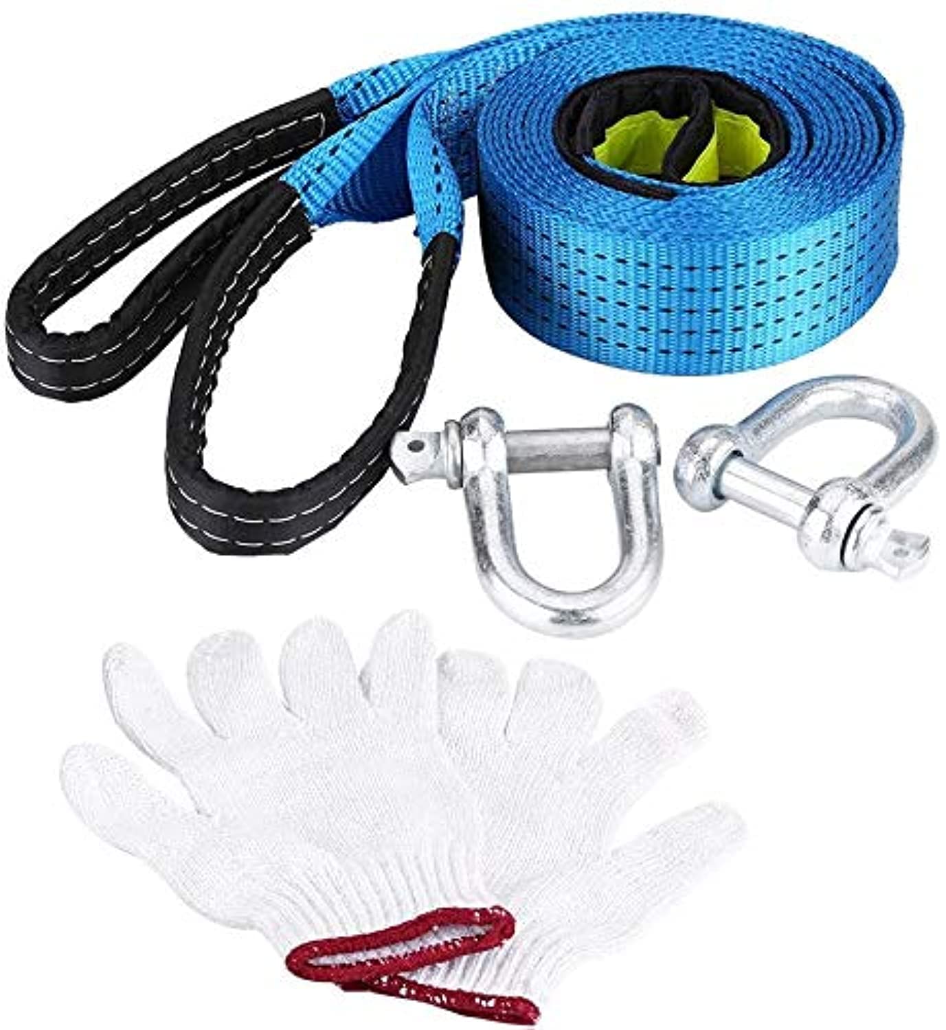 N/Brand 8 Ton Load 18000LB Capacity Car Trailer Tow Rope with Reflective Strip and Gloves (5m/16.4ft)