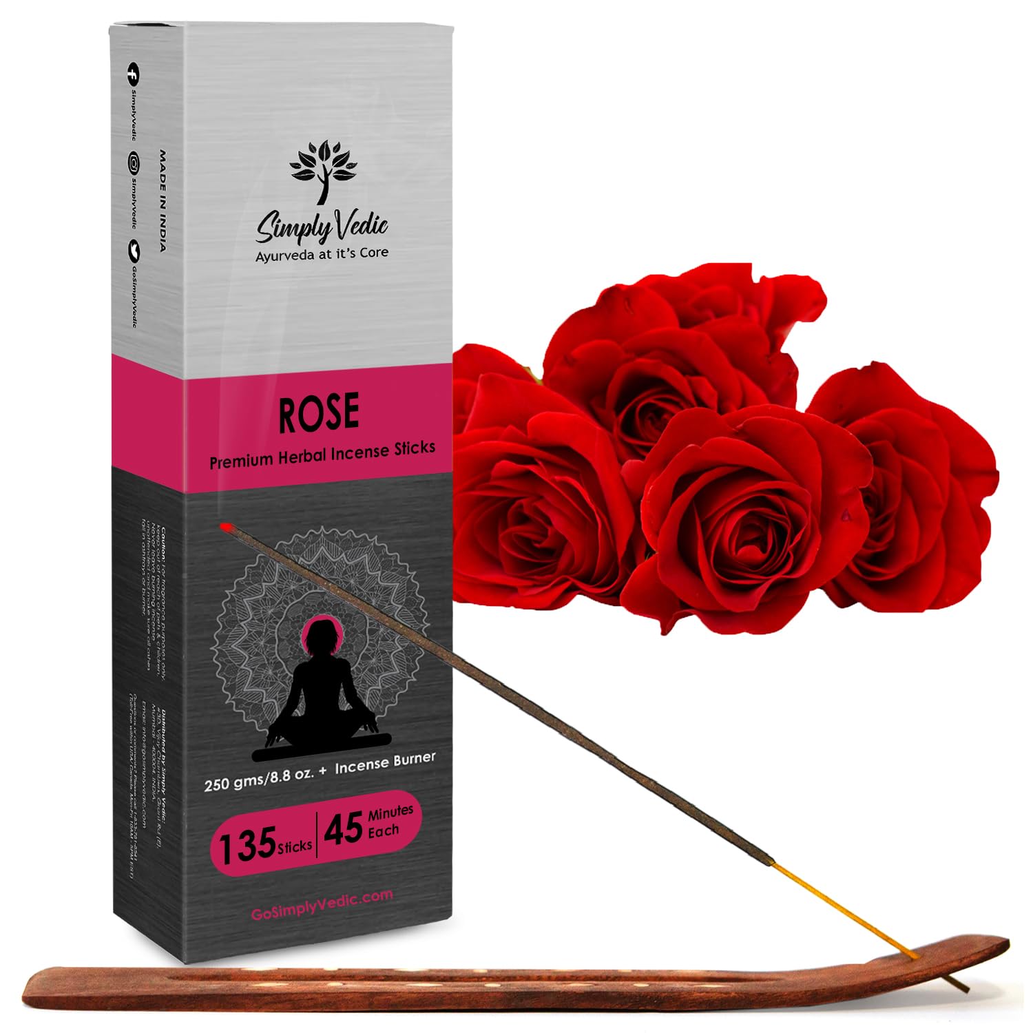 Rose Incense Sticks 250-Grams (Approx 135 Premium Incense Stick + Incense Holder)| Lasts 60-Minutes, Ideal for Meditation, Yoga, Spiritual Healing, Prayers, Aromatherapy