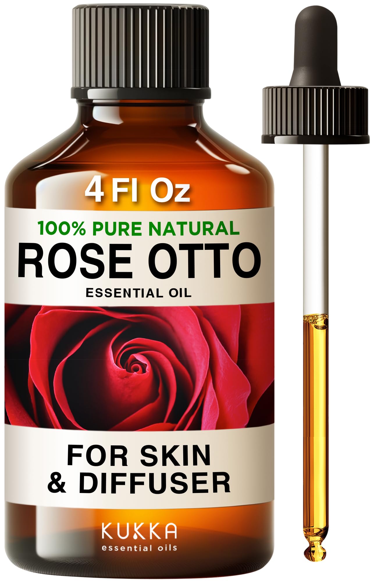 Kukka Rose Essential Oils for Skin Use & Aromatherapy - 100% Natural Rose Oil for face - Rose Oil Essential Oil for Diffuser Skin Face Hair & Soap Making Scent & Perfume (4 fl oz)