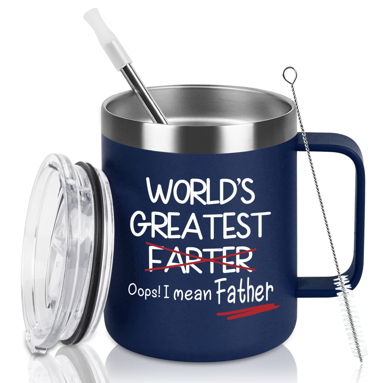 Qtencas Dad Gifts, World's Greatest Farter, I Mean Father Travel Mug Best Dad Tumbler Funny Father's Day Birthday Christmas Gifts for Dad Father Papa, 12 Oz Insulated Stainless Steel Mug, Navy Blue