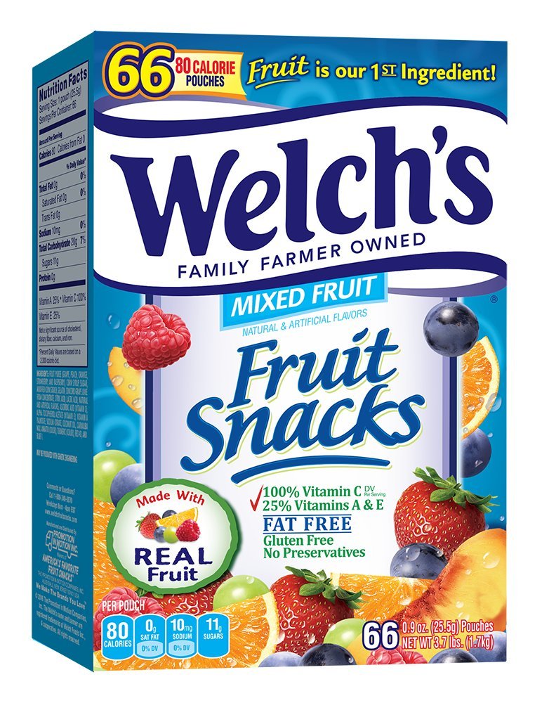 Welch'sFruit Snacks, Mixed Fruit, Gluten Free, Bulk Pack, 0.9 oz Individual Single Serve Bags (Pack of 66)