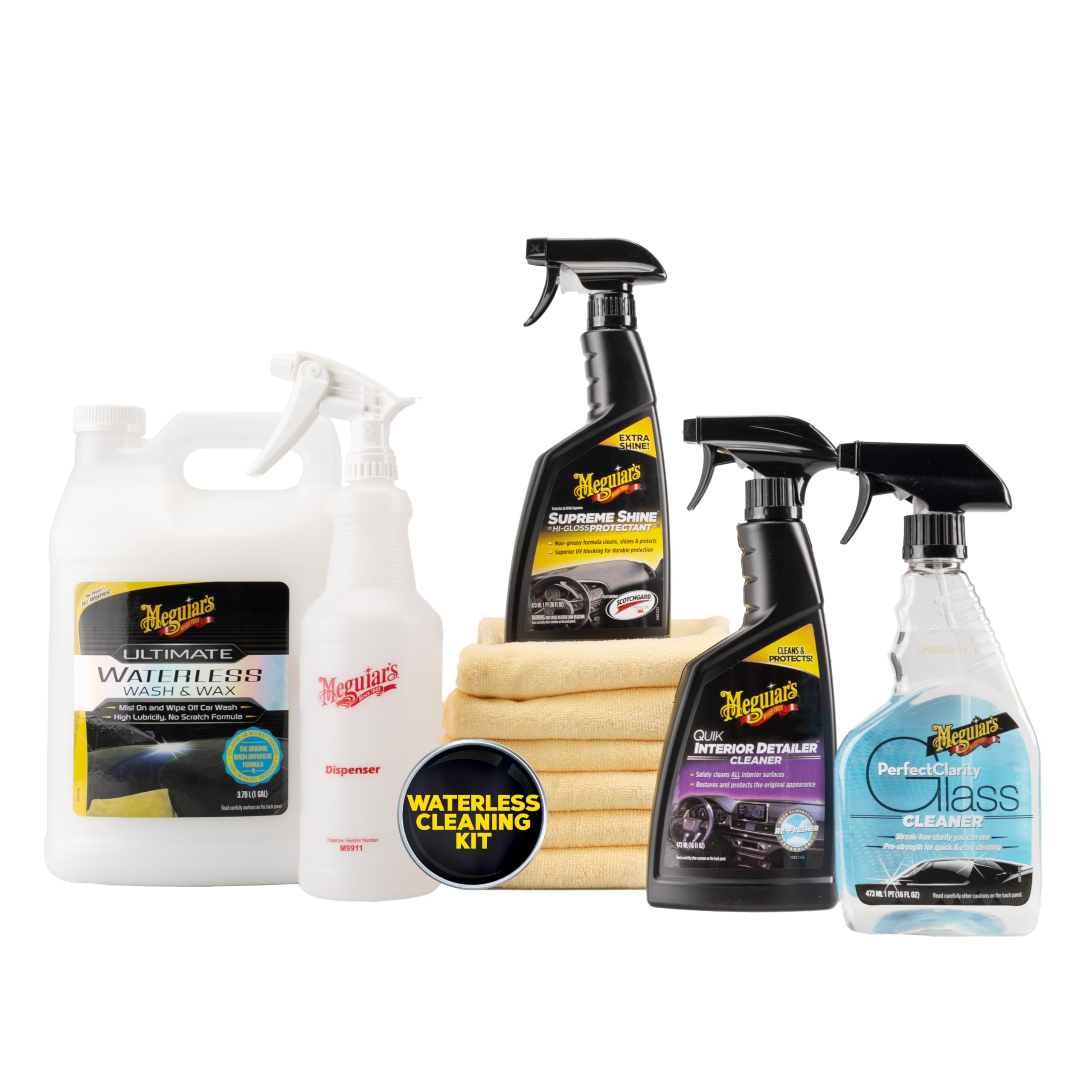 Meguiar'sUltimate Waterless Wash & Wax Kit - Quick and Easy Car Cleaning With Long-Lasting Protection for an Eco-Friendly Car Care Solution in One Waterless Car Wash Kit