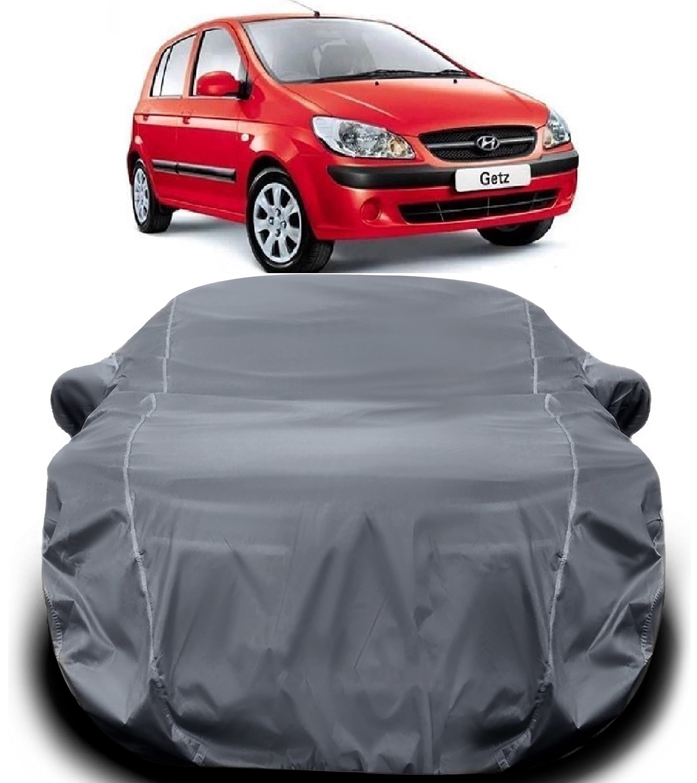 PODWILS Hyundai Getz Car Cover Waterproof/Getz Car Cover/Hyundai Getz Cover with Triple Stitched Fully Elastic Ultra Surface Body Protection (Grey Look)