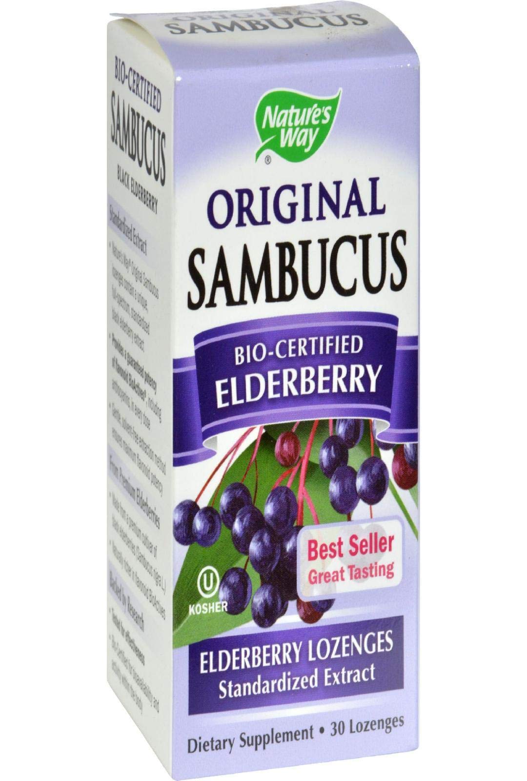 Natures Way Sambucus Black Elderberry Original Lozenge - 30 Count (Pack of 3)