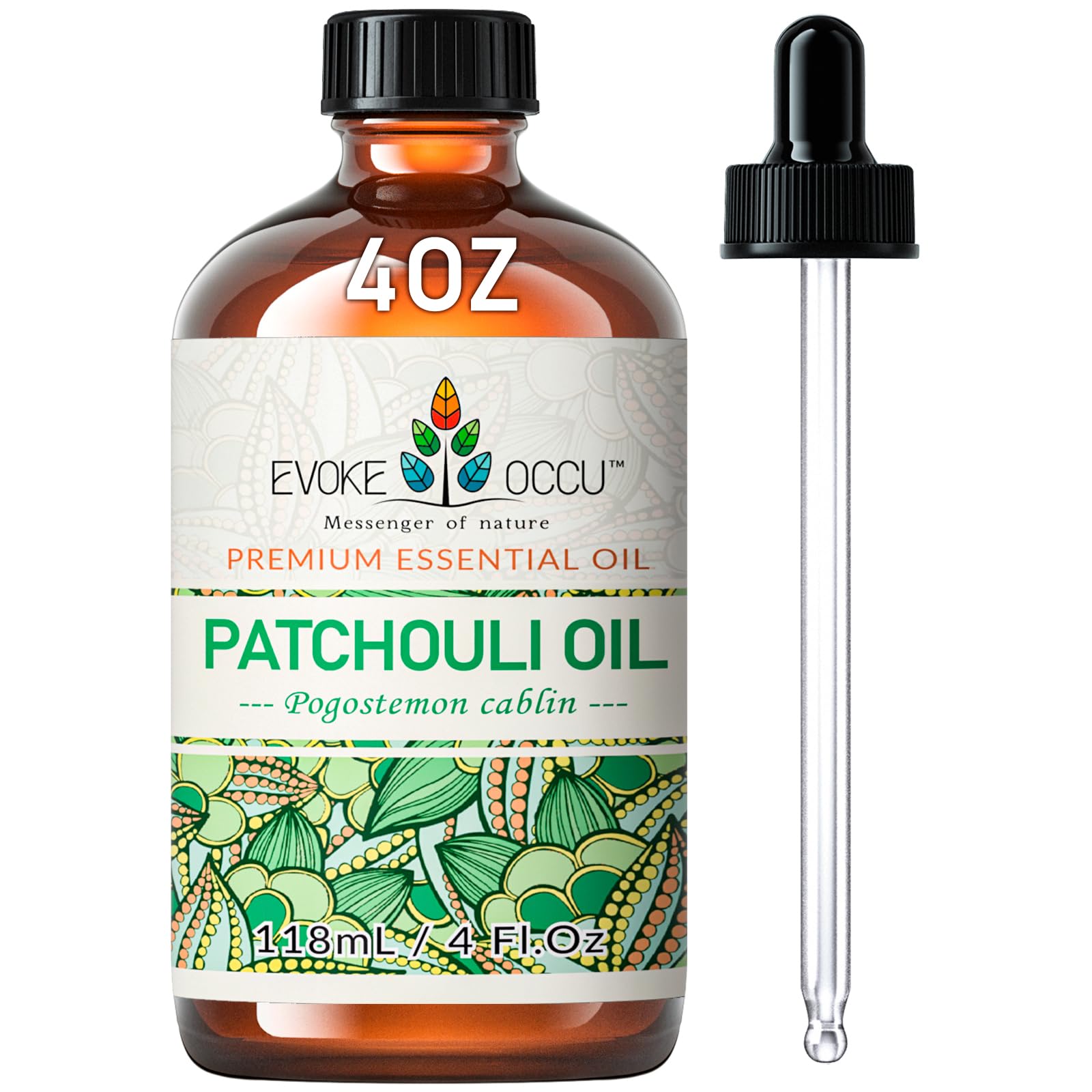 EVOKE OCCU Patchouli Essential Oil 118ml, Pure Patchouli Oil for Diffuser Skin Fragrance DIY Candle Soap Making- 4 FL Oz