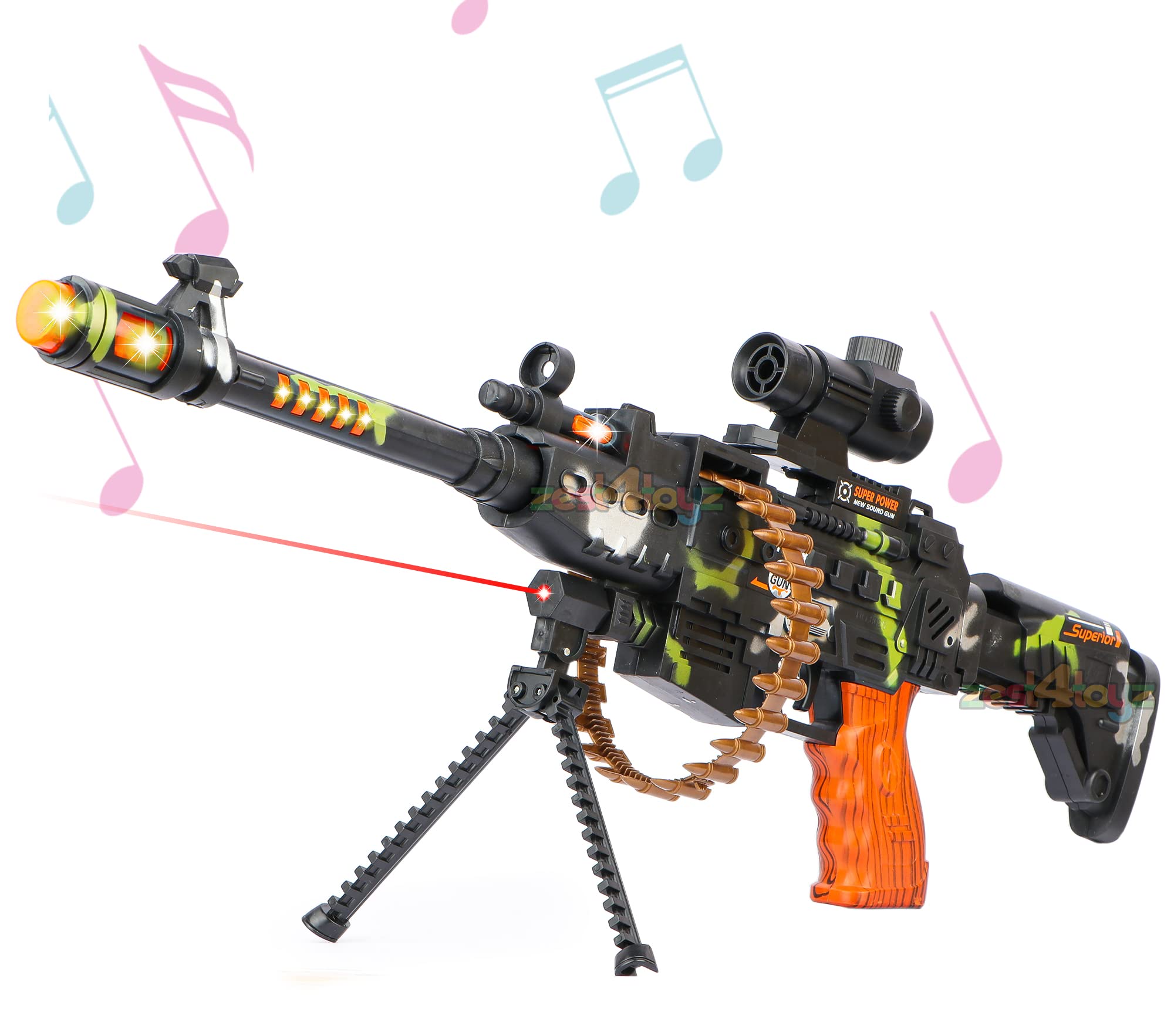 zest 4 toyz 25 musical army style toy gun for kids with music, lights and laser light (Multi color)