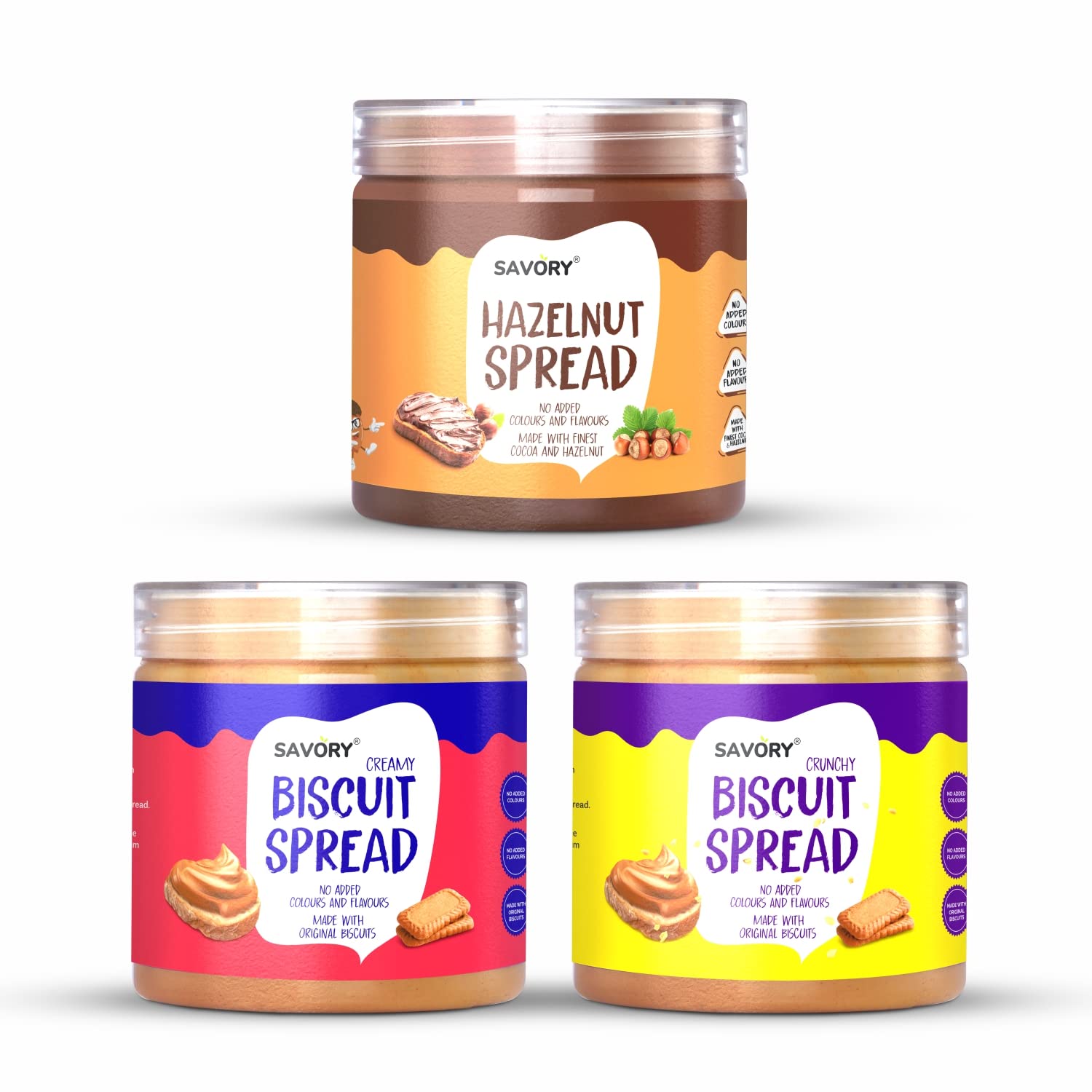 Savory Combos of Creamy Biscuit Spread(400gm), Crunchy Biscuit Spread(400gm), & Chocolate Hazelnut Spread(400g) | No Added Colours & Flavours | Sweet Spread | Used in Cakes, Cookies, Muffins