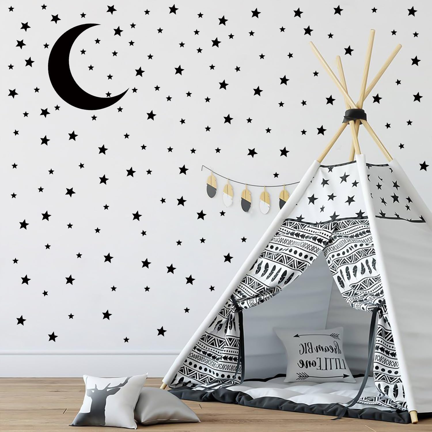 141 Pcs Moon Stars Wall Decals Vinyl Sticker Removable Self-Adhesive Waterproof Anti-Scratch Black Wall Decals for Living Room Kid Girl Boy Kids Bedroom Decor