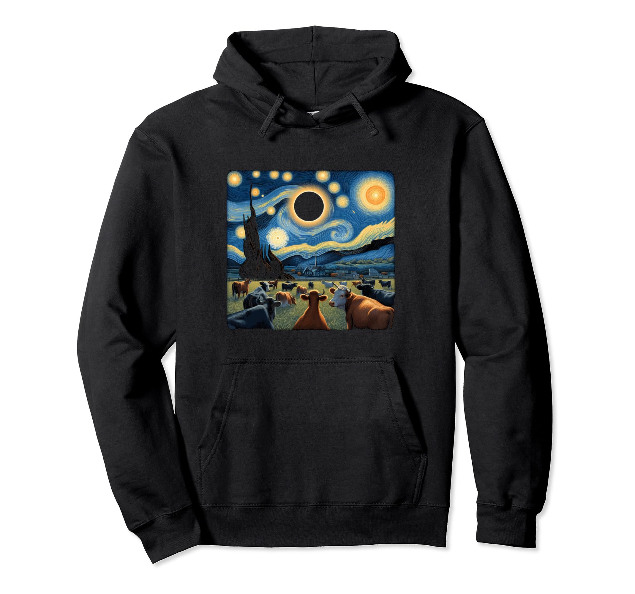 Cool Artistic Cow Looking at Eclipse Total Solar Eclipse Pullover Hoodie