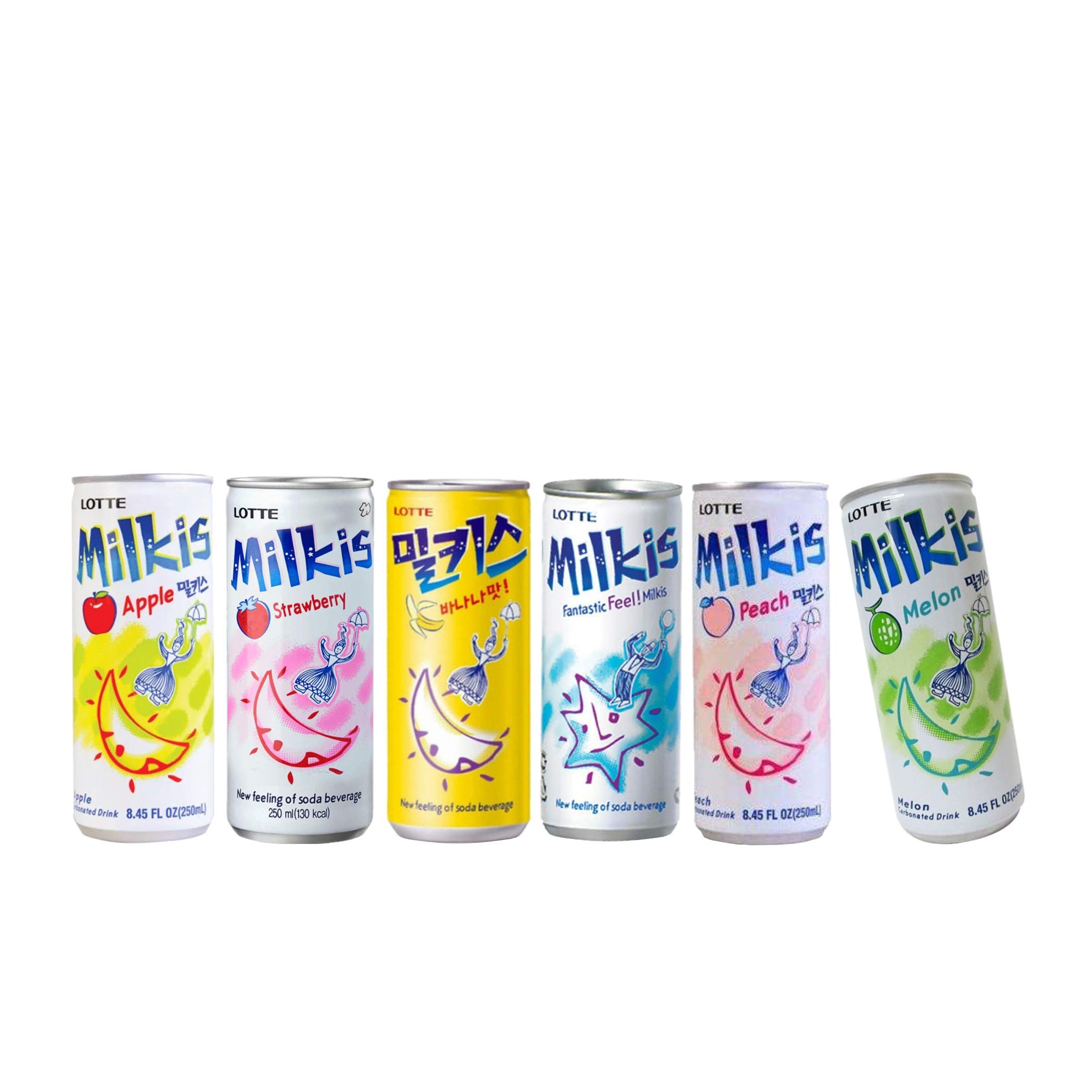 Lotte Milkis 6 Flavors Combo (Original, Apple, Melon, Peach, Banana, & Strawberry) (6 Flavors, Pack of 1)