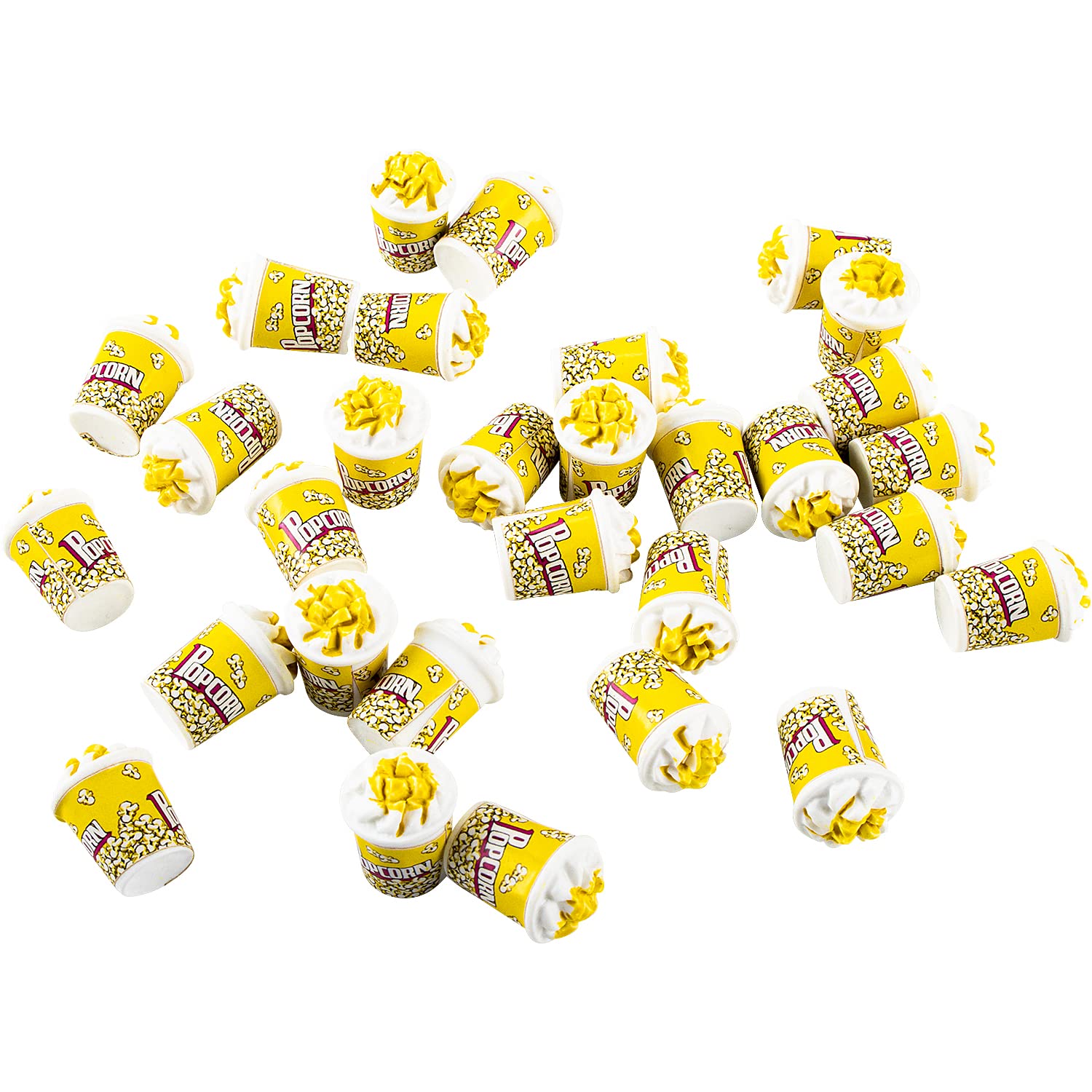 30 Pcs Miniature Popcorns Resin Popcorn Small Popcorn Figurines Mini Popcorn Model Cute Popcorn Slime Charms Handicraft Accessories for DIY Dollhouse Earring Key Chain Decoration