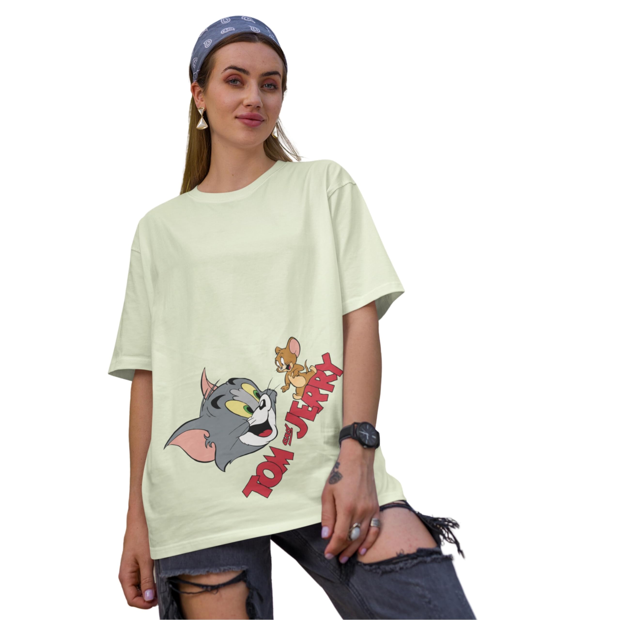 Marrwaad Crreation Whimsical Style Unveiled: Tom & Jerry Over Size Round Neck Premium Cotton T-Shirt