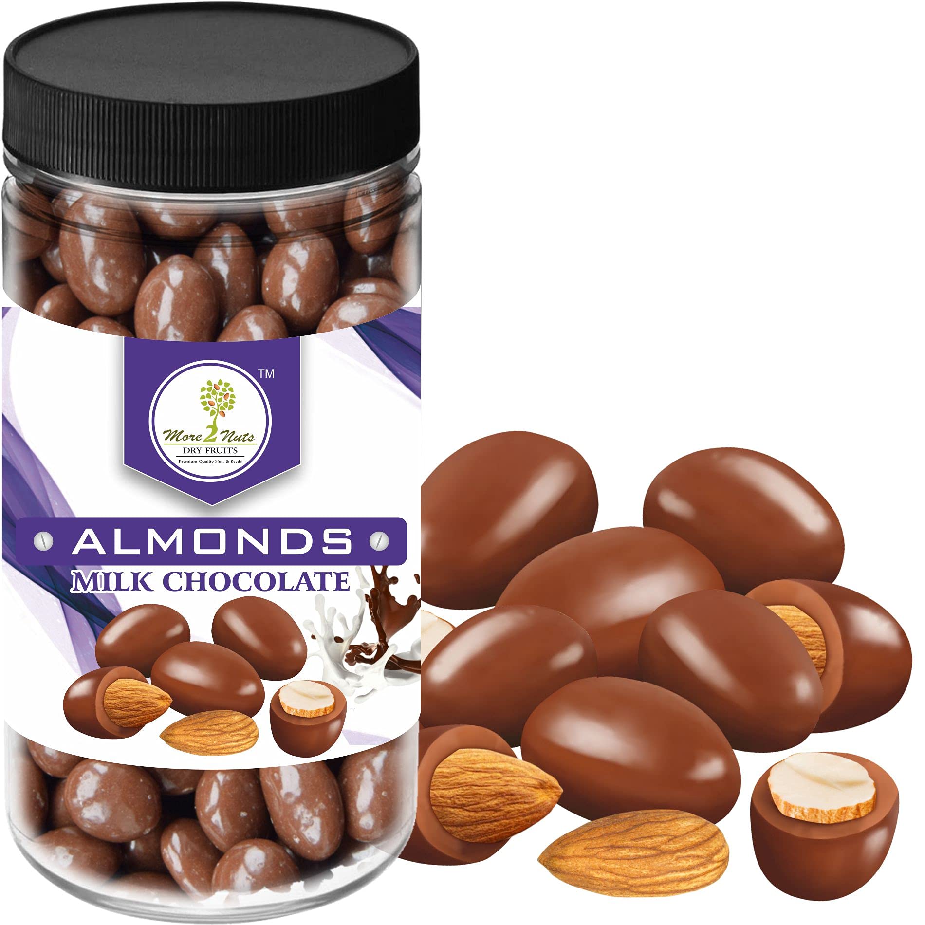 more 2 nuts Chocolate Coated Almonds Milk Chocolate Covered Nuts 250 Gm Jar Packing (Milk)