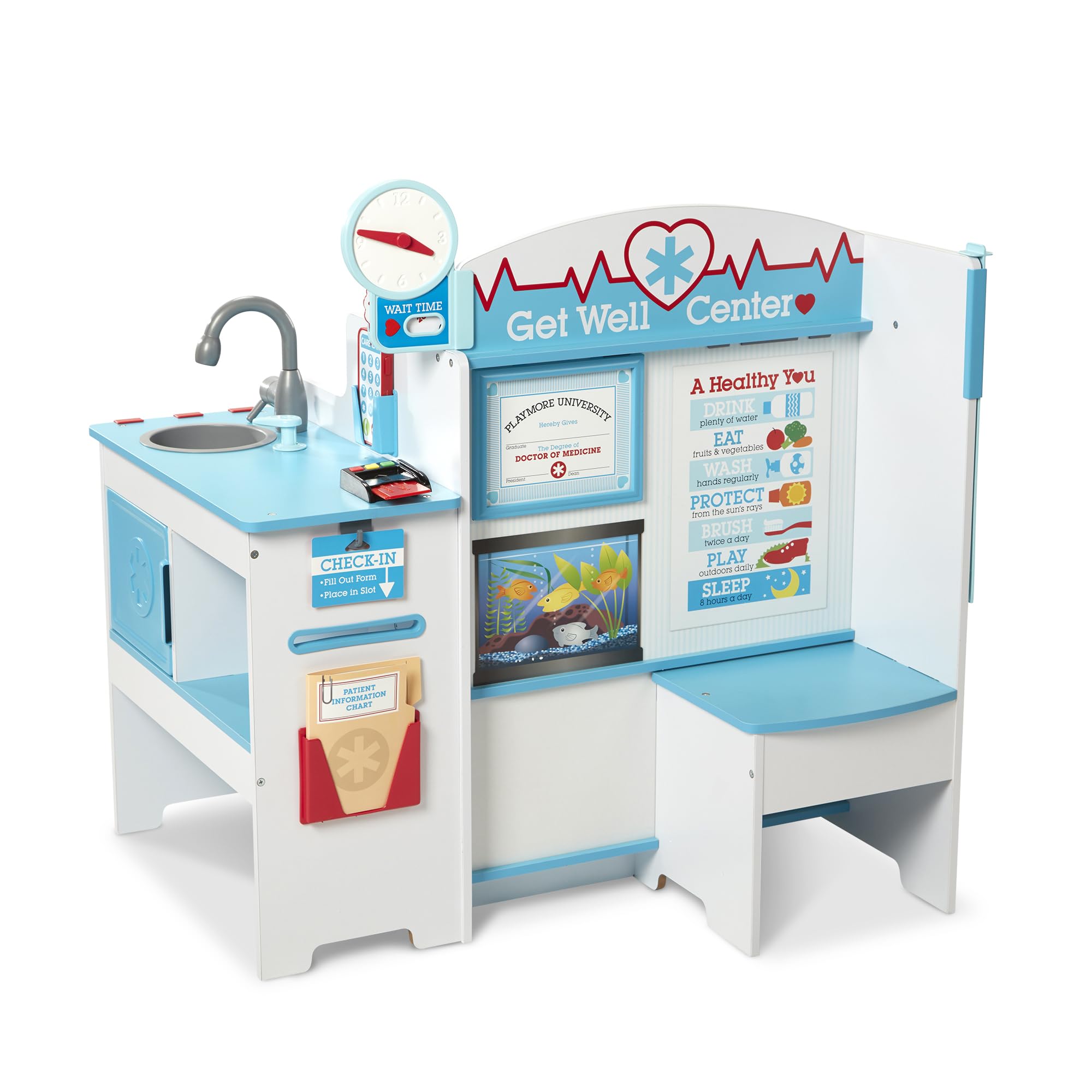 Melissa & Doug Wooden Get Well Doctor Activity Center - Waiting Room, Exam Room, Check-In Area - FSC Certified