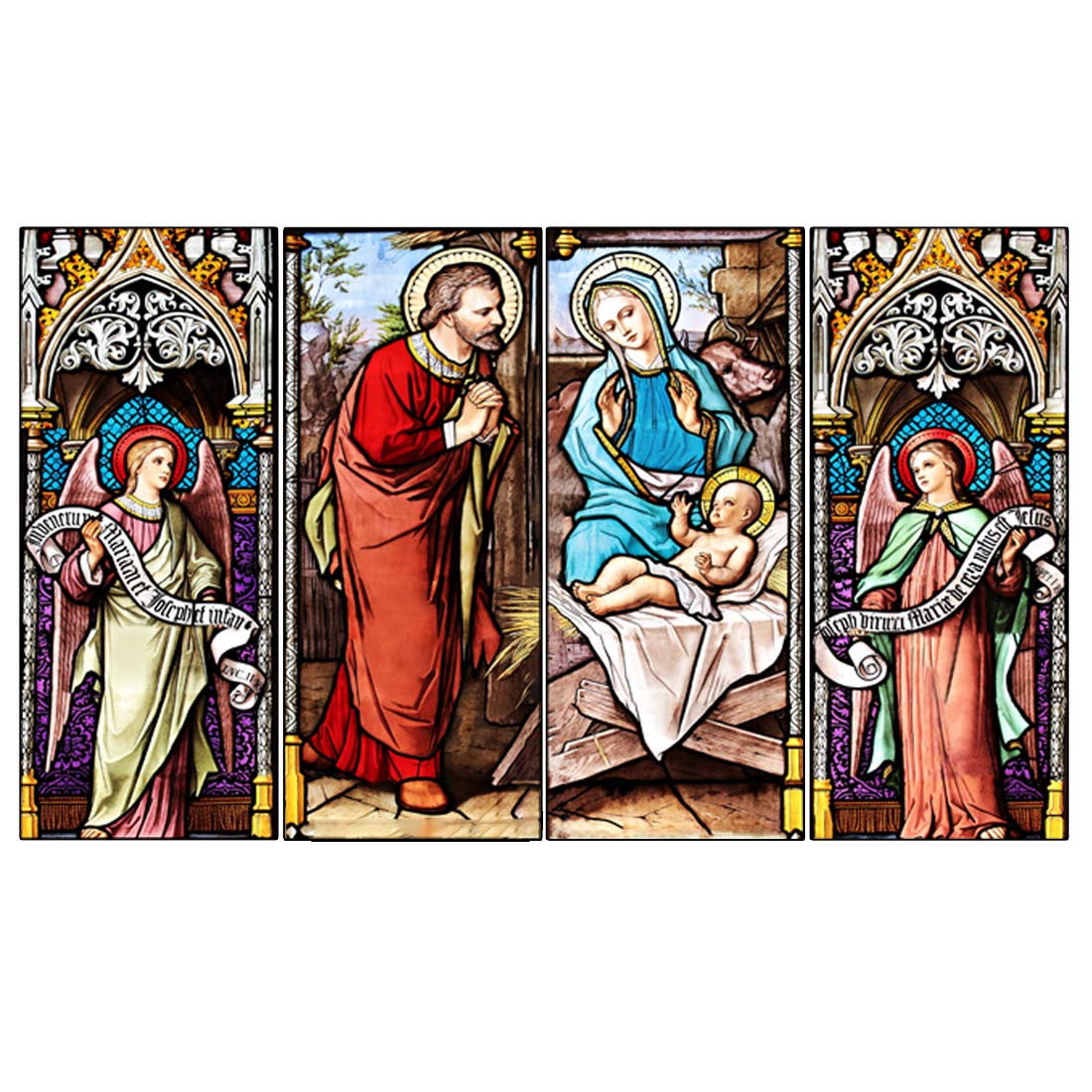 Jesus Large Photo Panels Rare Photo Graphic with Family of Joseph, Mary & Baby Jesus with Angels Covering - Size (80"x48" inch) (60x36 inch)