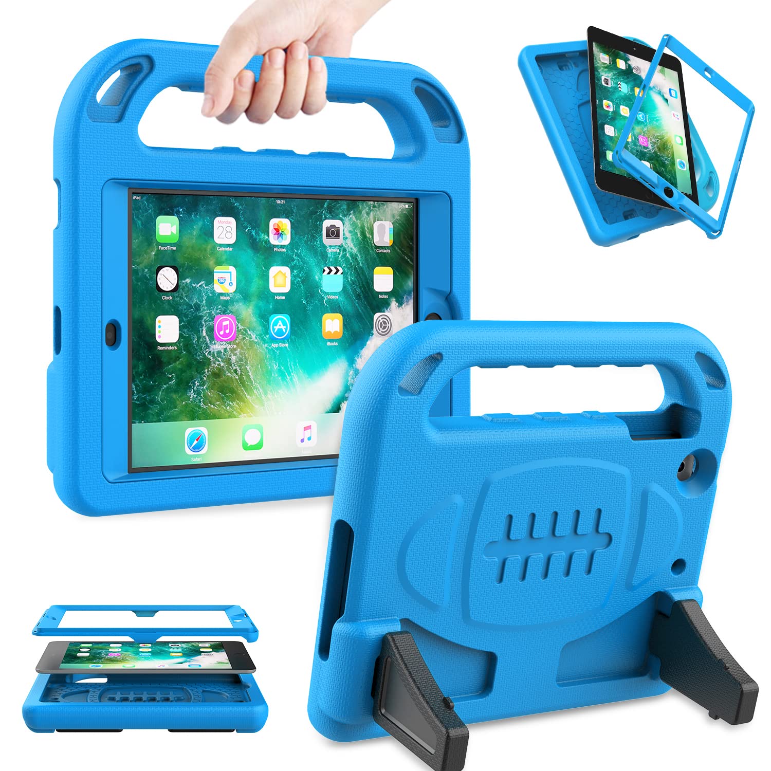 AVAWOKids Case Built-in Screen Protector for iPad Mini 1 2 3 - Light Weight Shock Proof Handle Stand Kids for iPad Mini 1st Generation, iPad Mini 2nd Generation, iPad Mini 3rd Generation - Blue