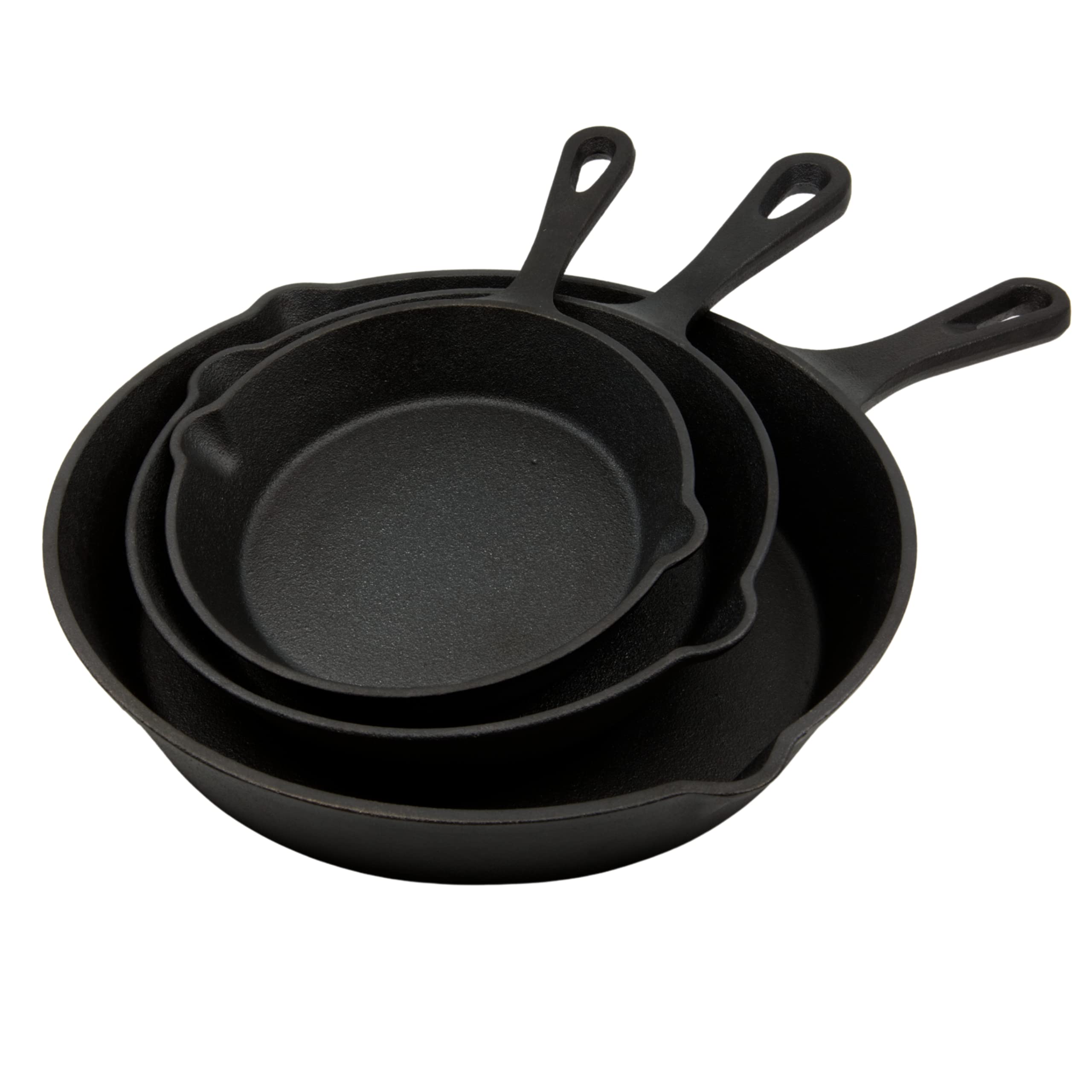 Taylor & Smyth 3 Pc Pre-Seasoned Cast Iron Pan Set Naturally Non-Stick Cast Iron Skillet Pan - Oven Stove Induction BBQ Safe Indoor/Outdoor Cooking - 6” 8” 10” Pans for Grilling Searing Frying Baking