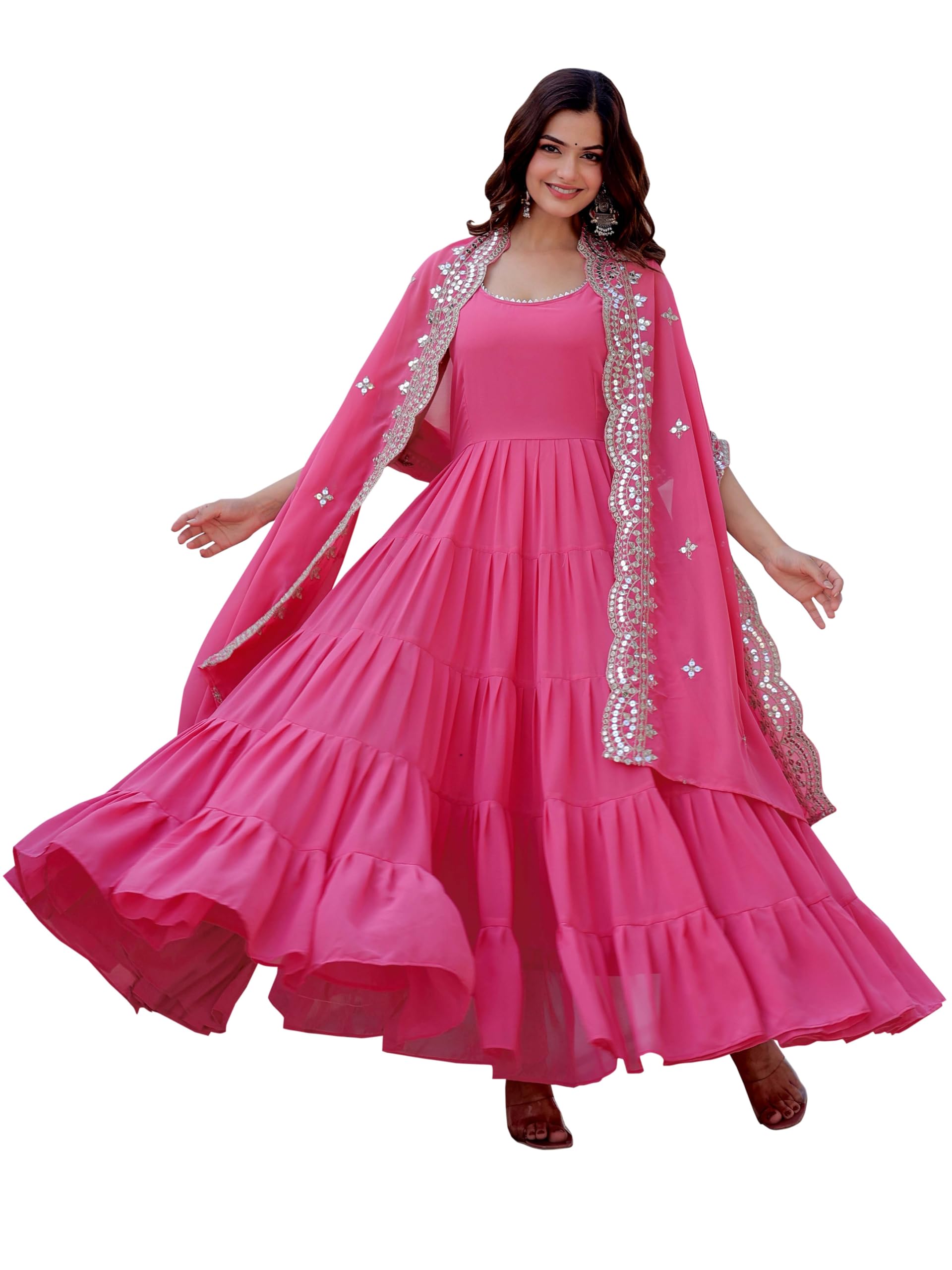 Fashion BasketWomen's Pink Georgette Anarkali Suit Set