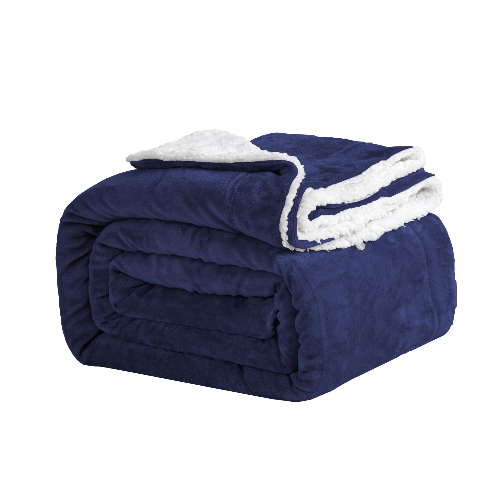 Good Nite Bed Throw Blanket 150x200cm Sherpa Flannel Blankets Fleece Fluffy Throw Lightweight Microfiber Solid for Sofa (Navy, Double)