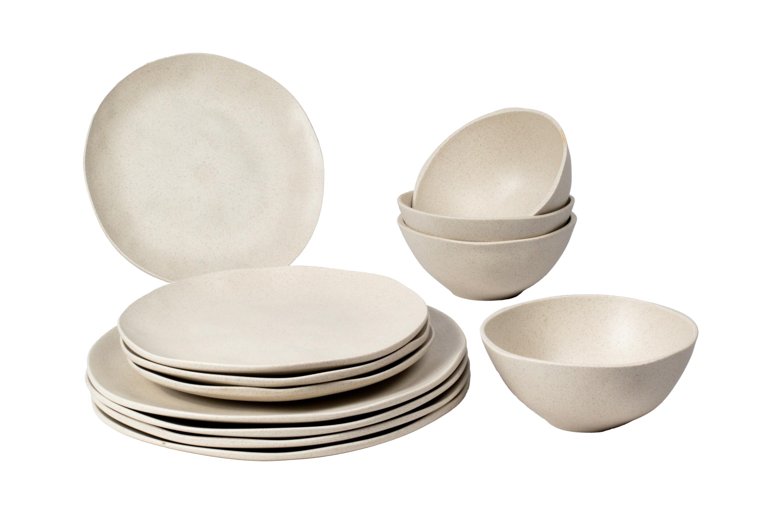 Abode Homewaresby TarHong Organic Coupe Wheat PolyPro 12-Piece Dinnerware Set, Off-White