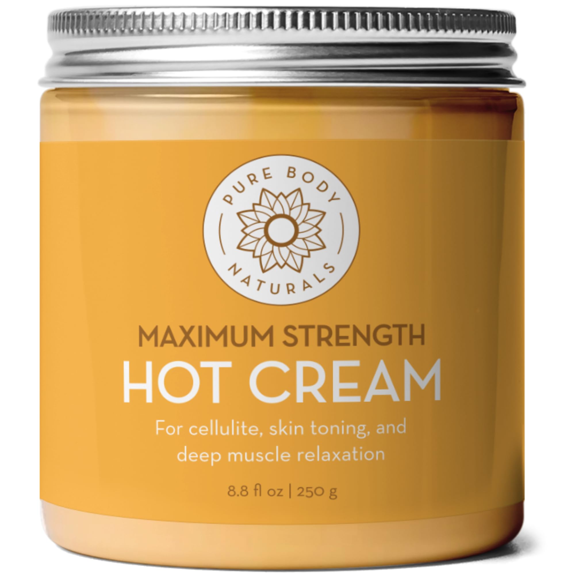 Pure Body Naturals Max Strength Hot Cream - Natural Muscle Pain Relief Cream for Sore Muscles, Arthritis Pain, Sports Injuries, Chronic Pain, and Inflammation - Capsaicin Cream for Soreness, 8.8 oz