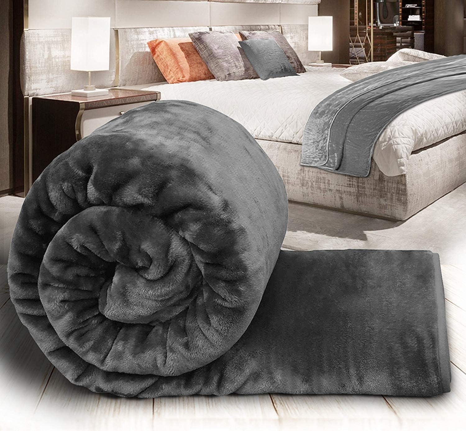 SHOP BRIGHT 500 TC Mink Floral Embossed Soft Heavy Double Bed Velvet AC Blanket for Winter Mink Blankets for Heavy Winter (Grey, Double -85x85 Inch) A26