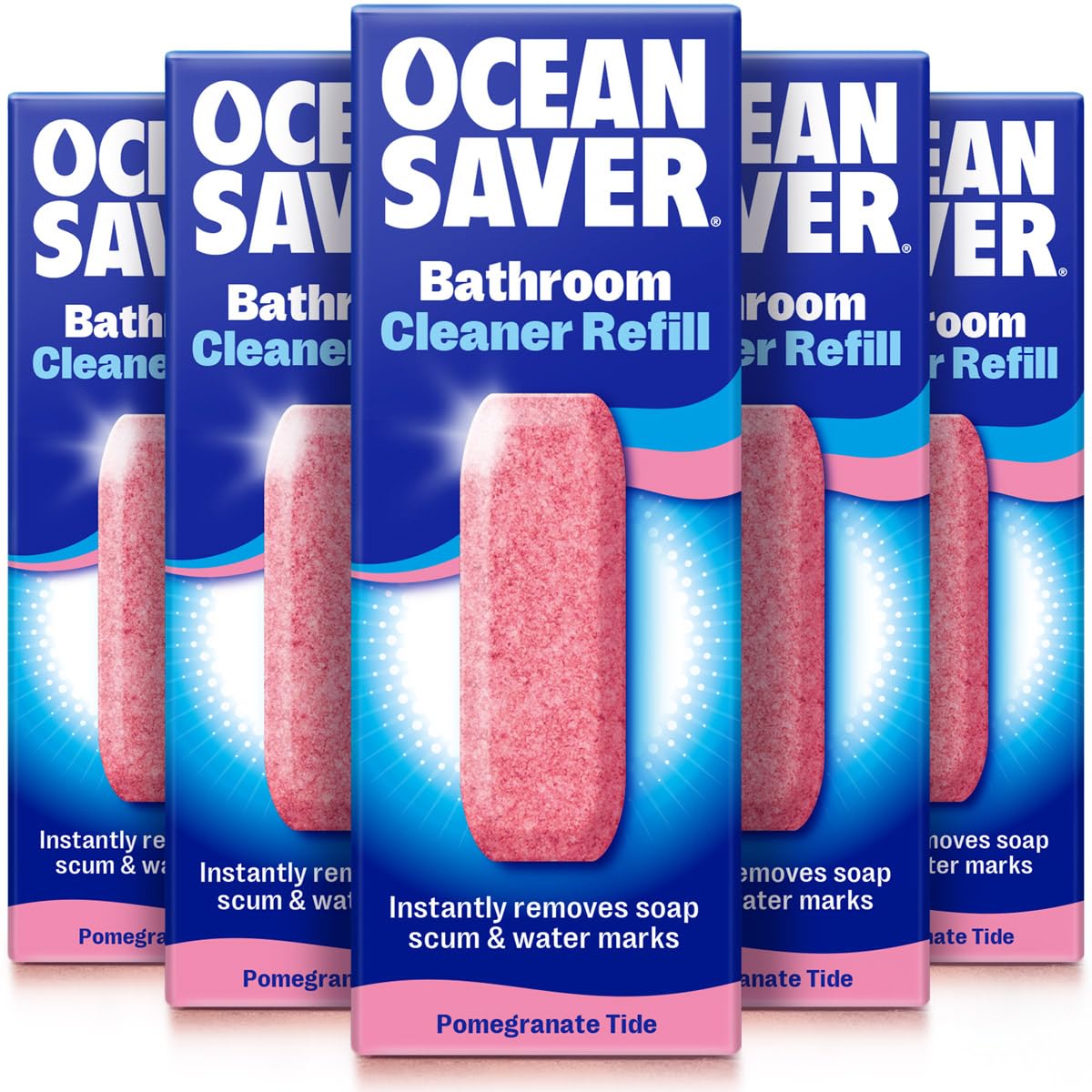 OceanSaverEco Multi-Surface Bathroom Cleaner - 5x 10ml Refills | Powerful Just Add Water Toilet, Sink & Shower Watermark & Cleaning Spray | Plant Based, Plastic & Cruelty-Free | Pomegranate Scent