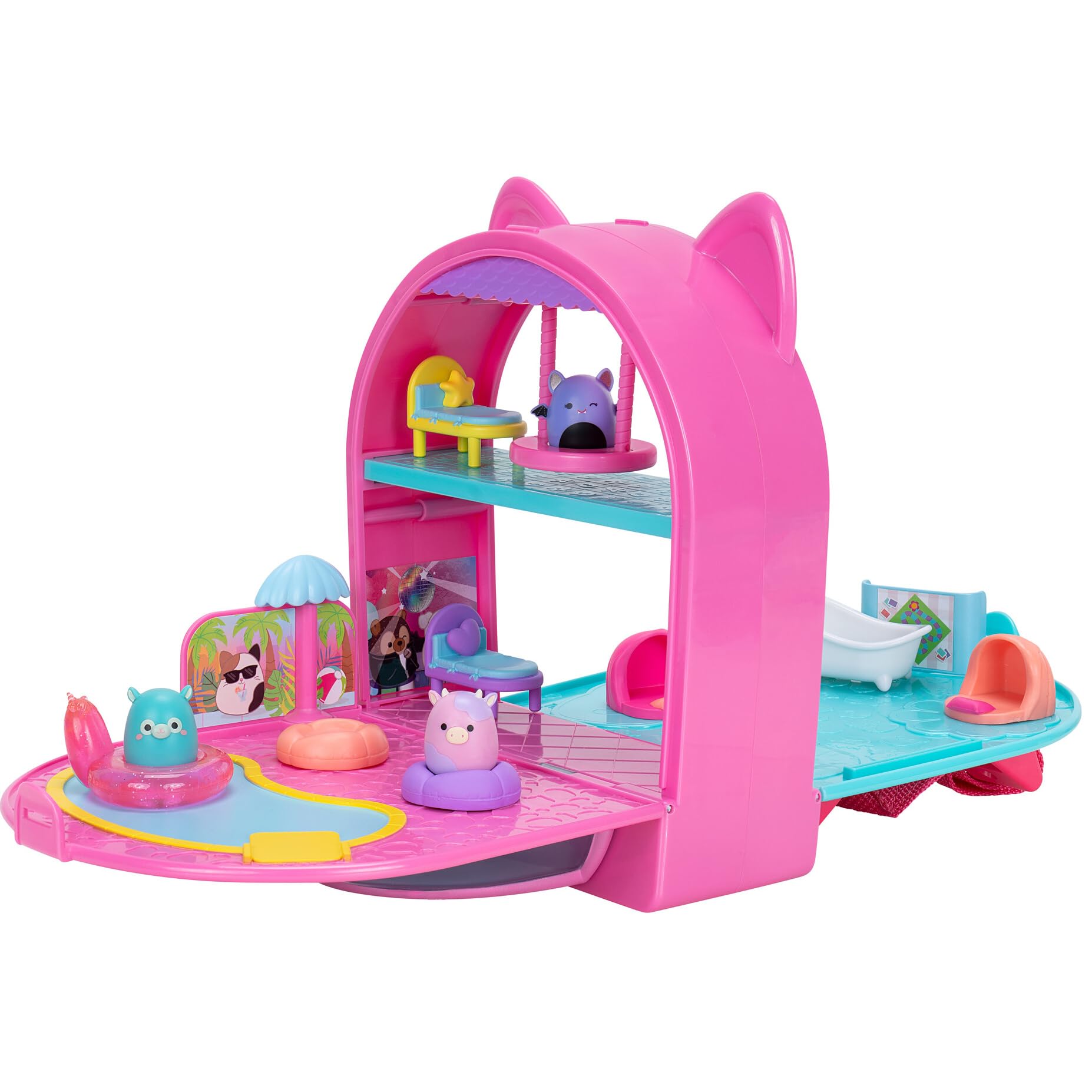 Squish-a-longs Party Pack On-The-Go Playset - Series 1 - Three 1” Mini-Squish with 9 Furnishings - Collect, Trade, & Play