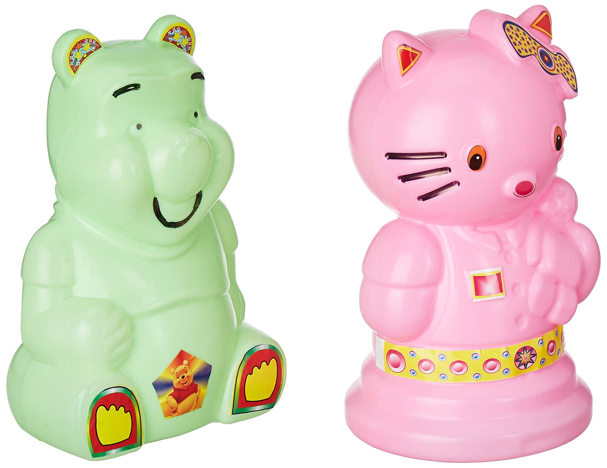 Negi Piggy Bank/Money Bank Made of Plastic, Combo of Cat+Bear Shape for Boys, Girls and Adults(Colour May Vary)(Pack of 2), Classic