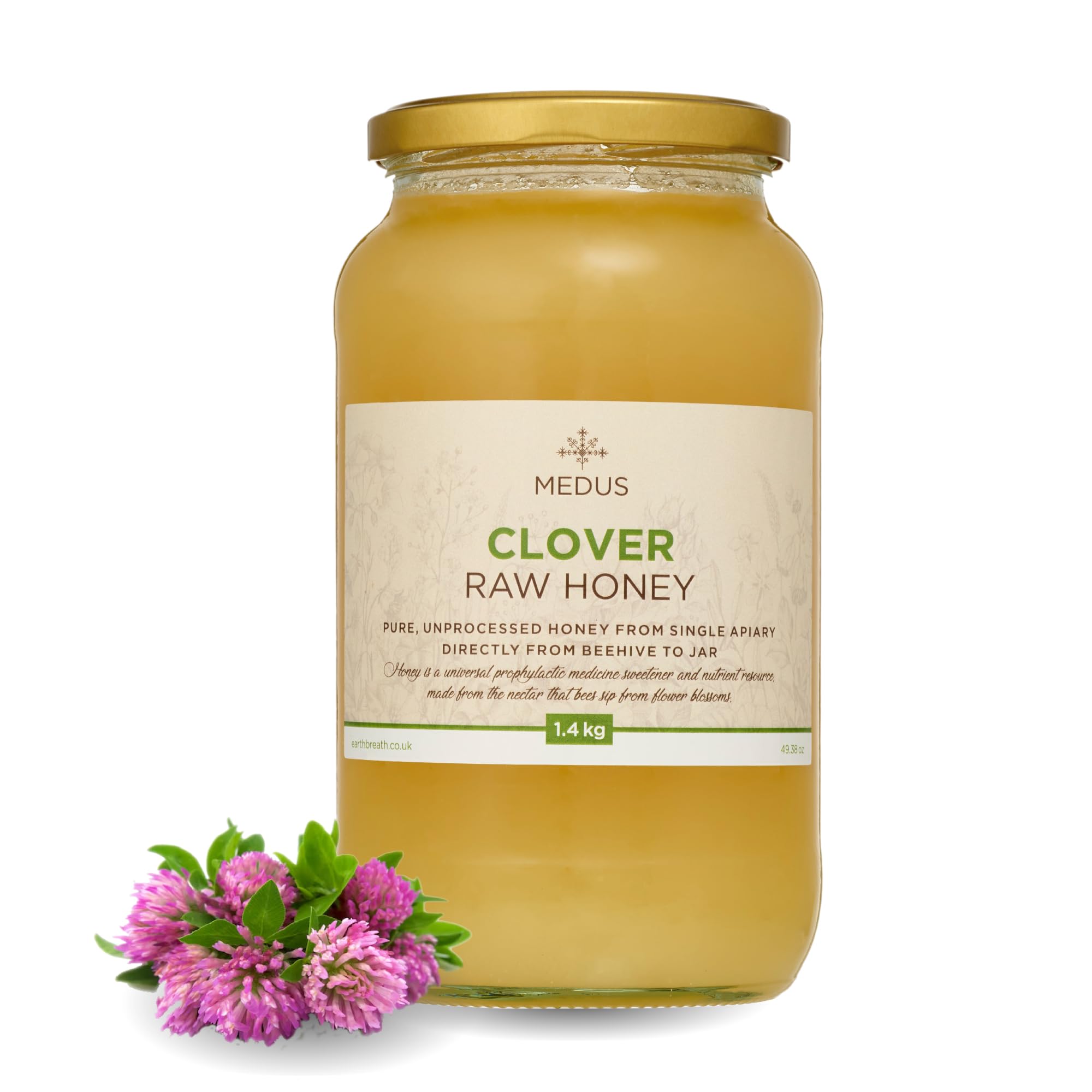 Earthbreath Clover Raw Honey - 1.4kg - Pure, Unpasteurised and Unfiltered - Natural Sweetener for Cooking, Coffee, Tea, Juice, Drinks, Food