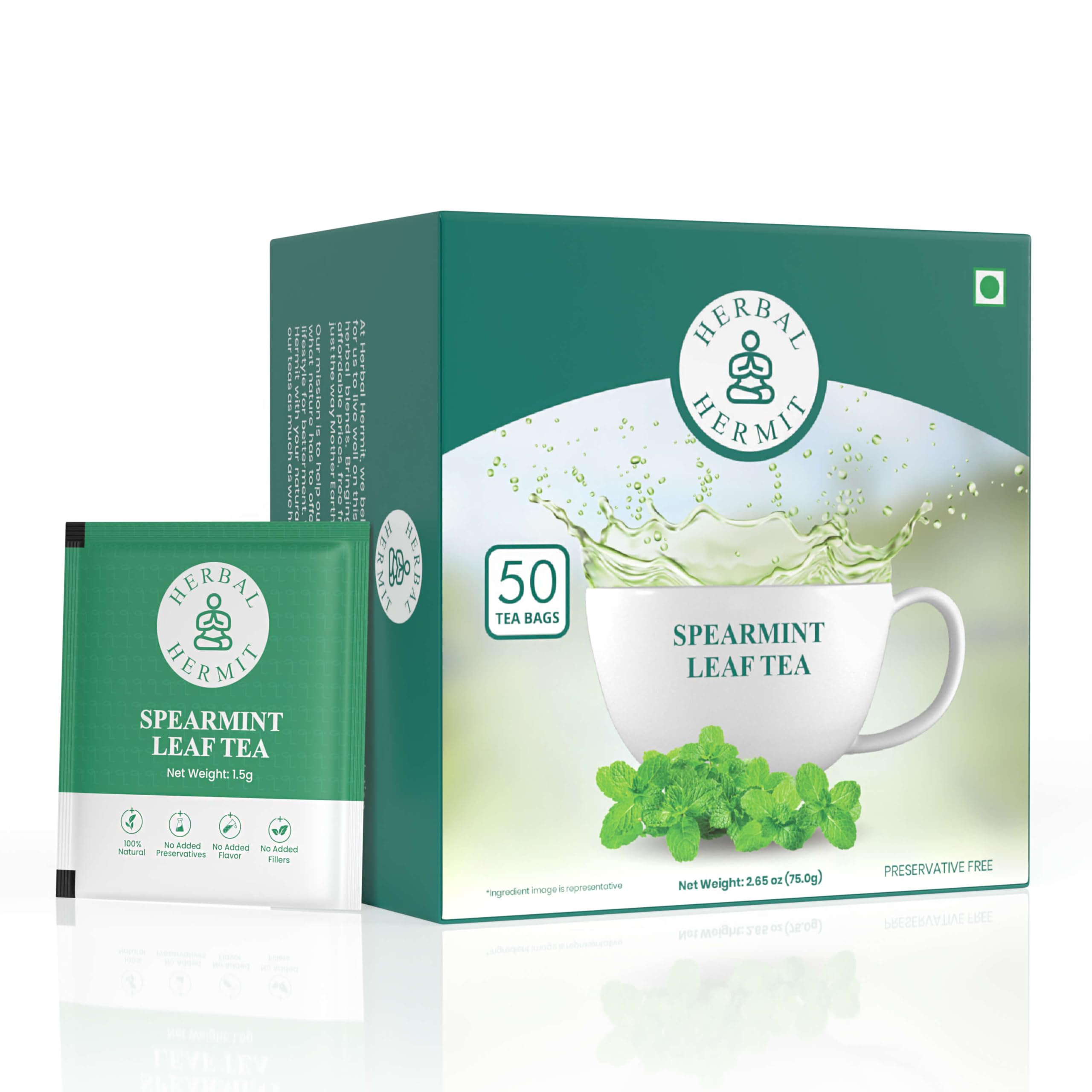 Spearmint Tea Bags with Natural Spearmint Leaves (50 Tea Bags)| Caffeine Free Herbal Tea in Individually Wrapped Tea Bags