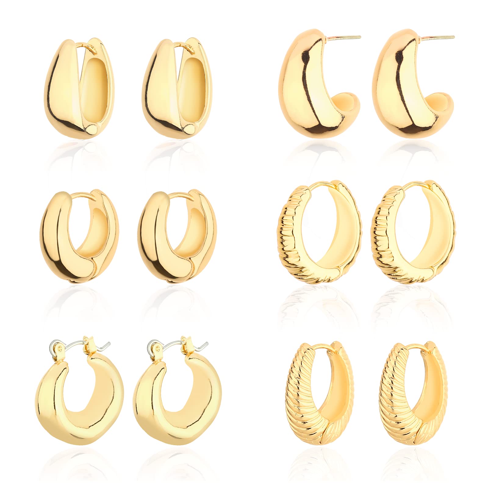 wgoudChunky Hoop Earrings Set 14K Gold Hoop Earrings for Women Hypoallergenic, Thick Hoops Earring set, Twist Huggie Hoop Earring