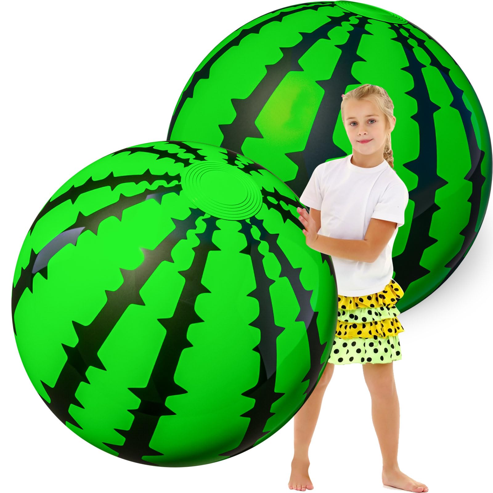 Watermelon Beach Balls 2 Pack- Big Inflatable Sports Ball Pool Toys Outdoor Beachballs 26", Large Beach Balls for Kids Adults Summer Water Toys Pool Party Decorations 21" After Inflated